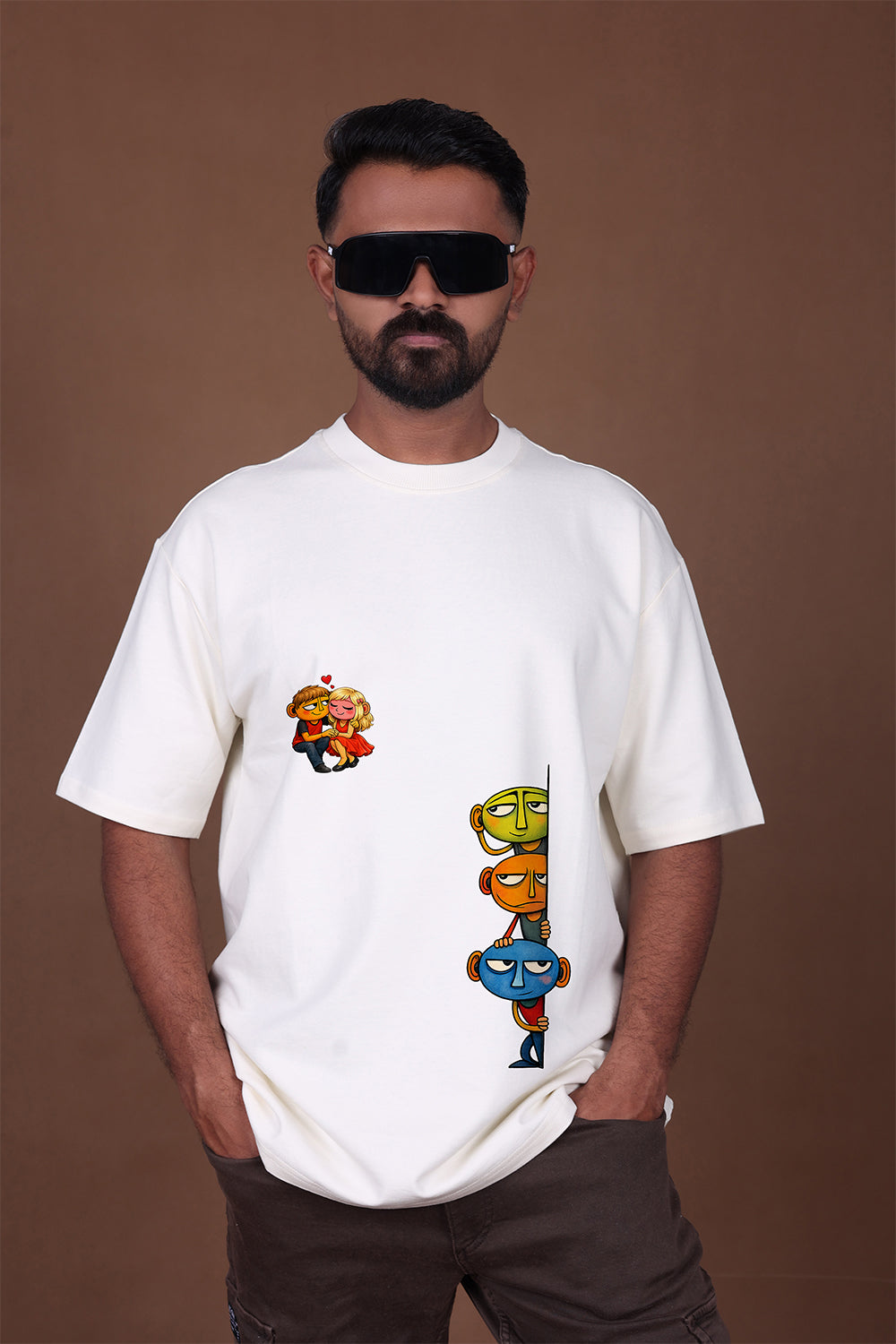 Printed Oversized T-shirt | Aesthetic Funny Characters Print Casual Wear | Off-White T-Shirt