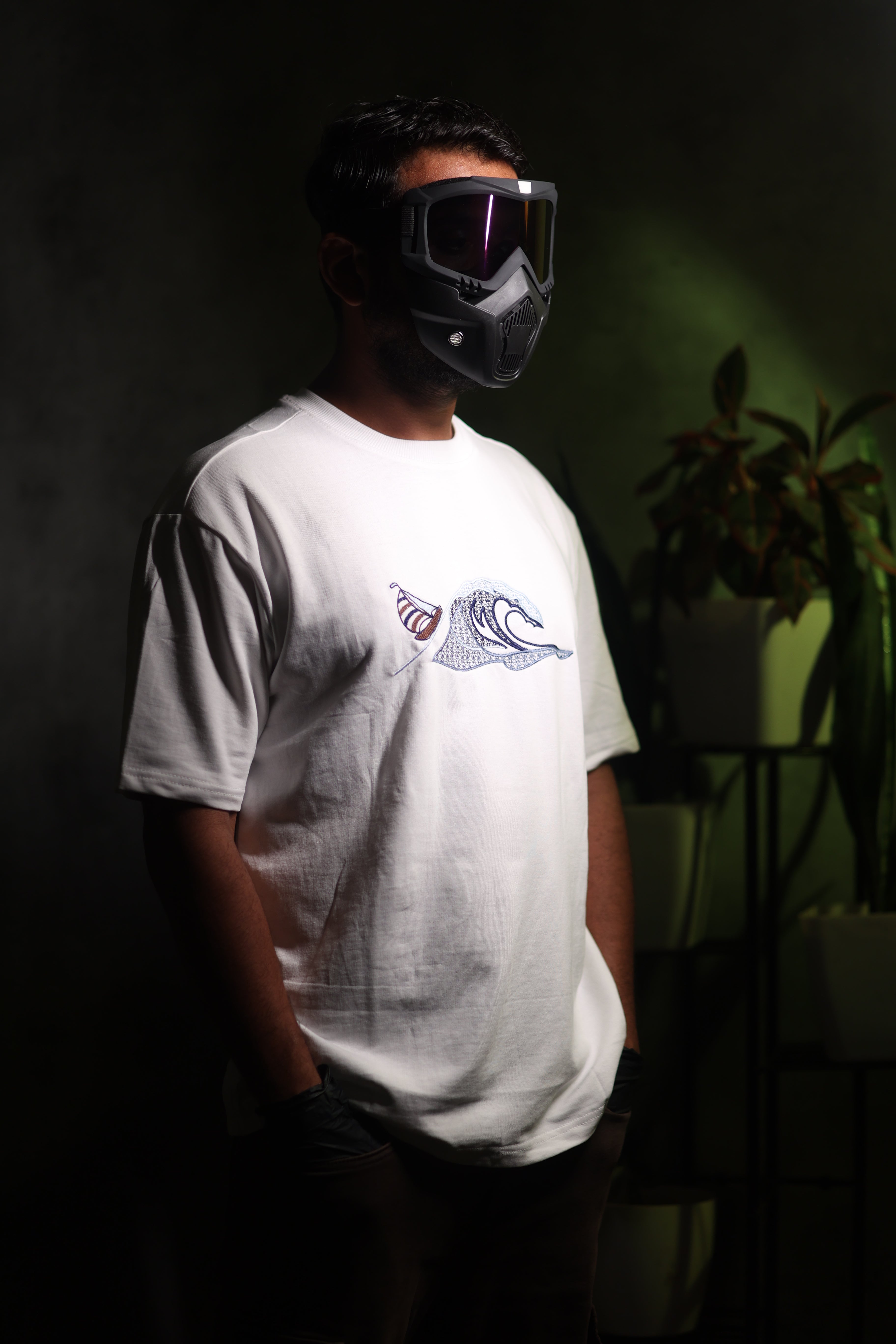 Embroidered Oversized T-shirt | Waves Design