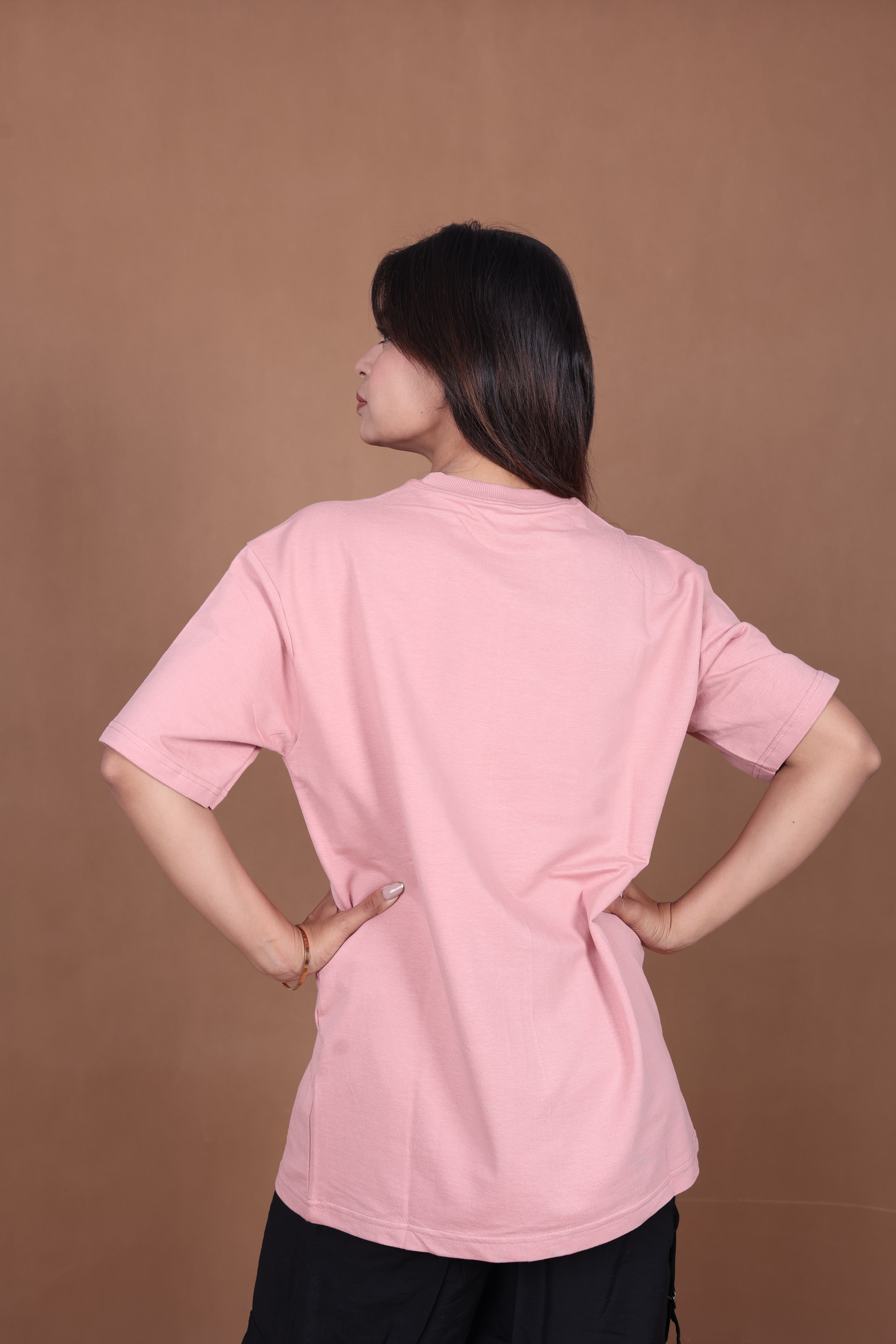 Embroidered Oversized T-shirt | Flower Wild Stitch Design Premium | Pink T-Shirt