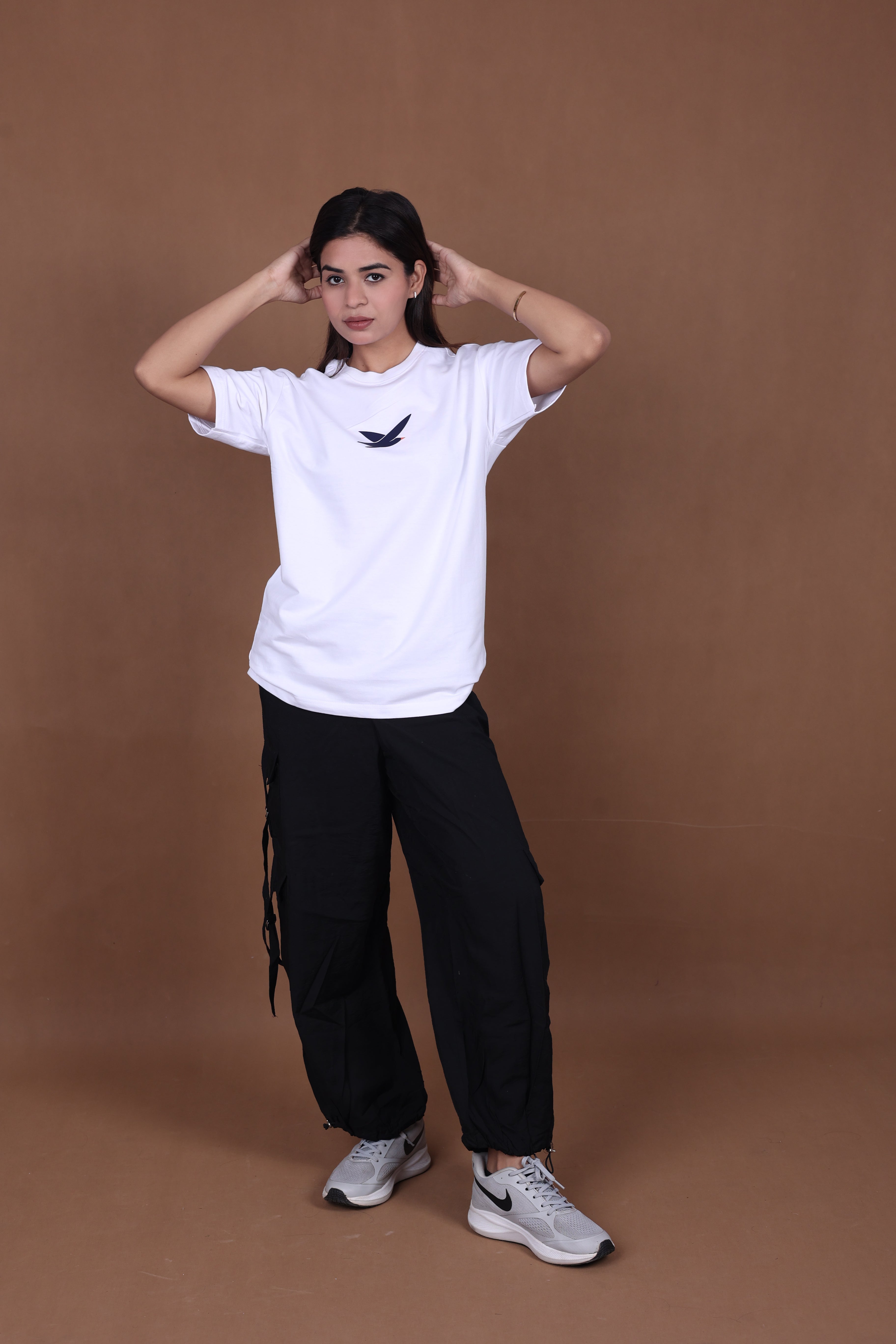 Printed Oversized T-shirt | Freedom Birds Silhouette Back Print | White T-Shirt