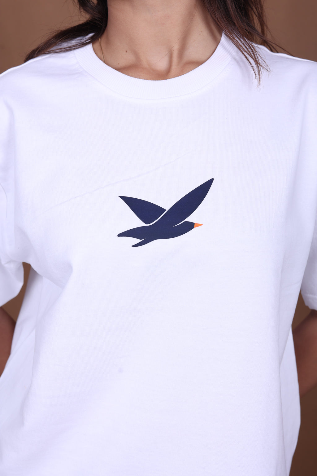 Printed Oversized T-shirt | Freedom Birds Silhouette Back Print | White T-Shirt