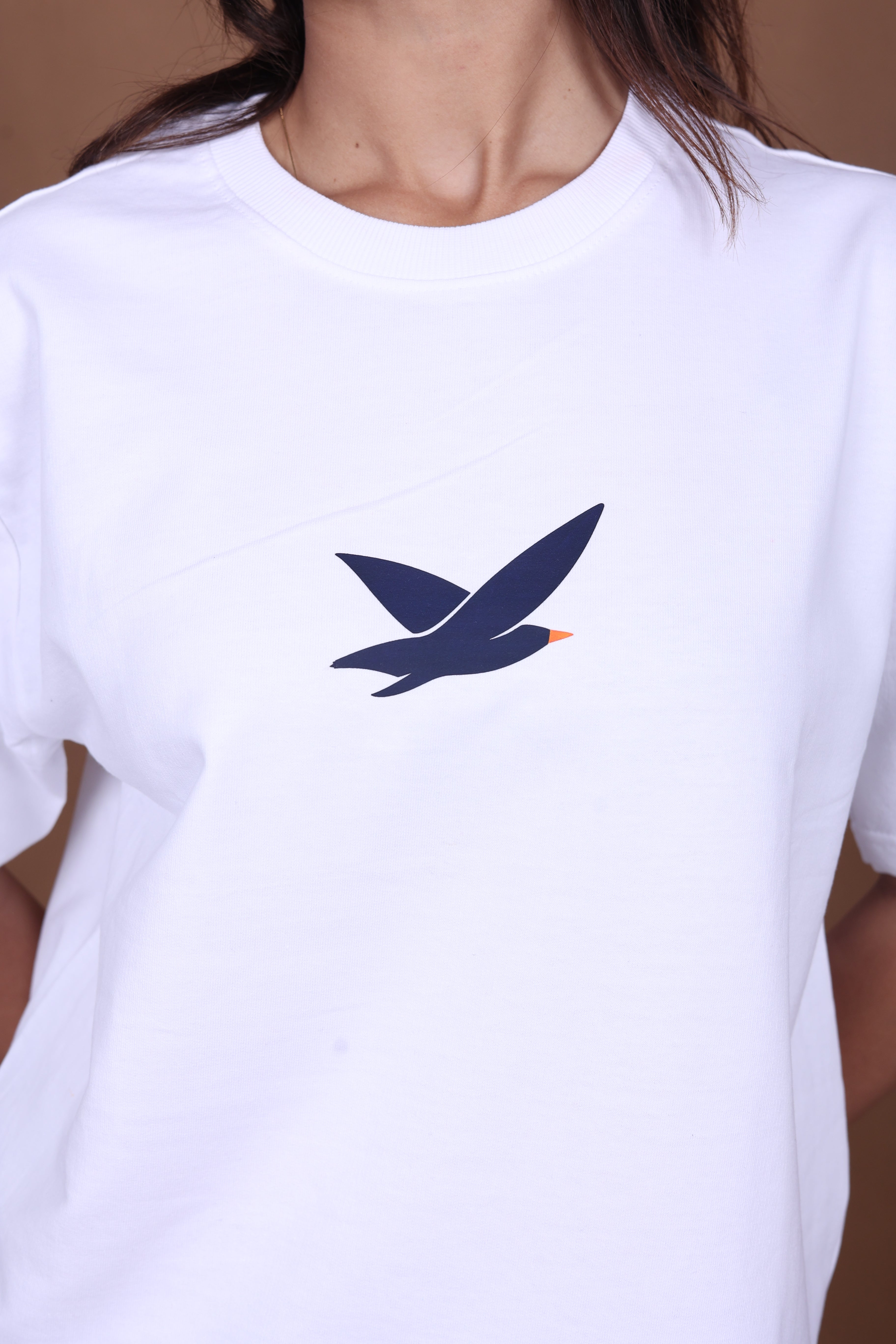 Printed Oversized T-shirt | Freedom Birds Silhouette Back Print | White T-Shirt