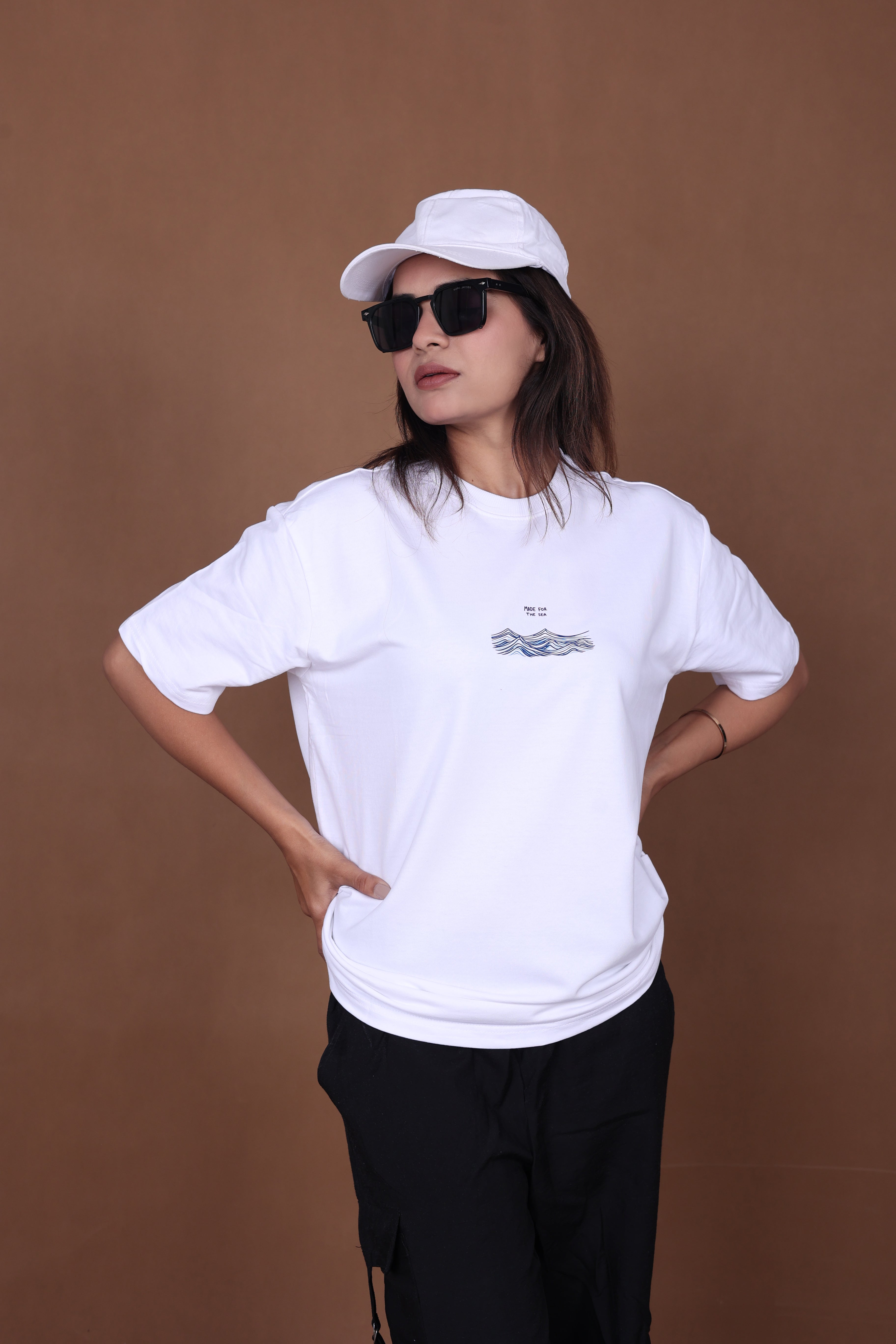 Printed Oversized T-shirt | Premium Abstract Ocean Vibes | White T-Shirt