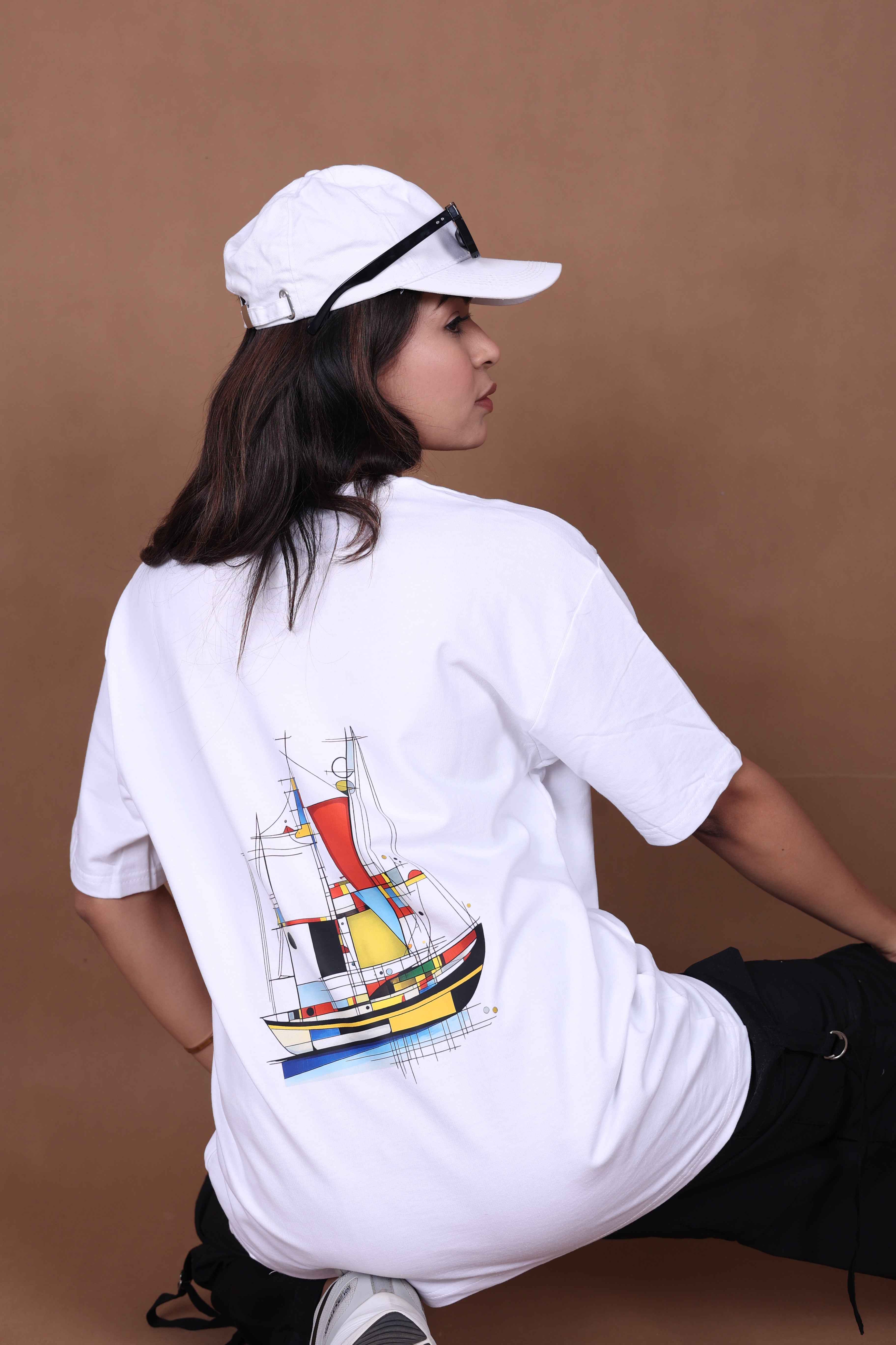 Printed Oversized T-shirt | Premium Abstract Ocean Vibes | White T-Shirt