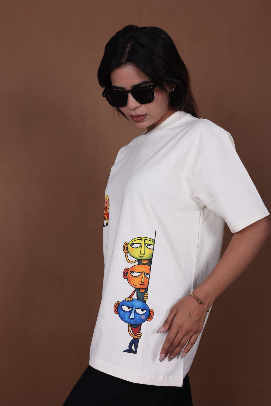 Printed Oversized T-shirt | Aesthetic Funny Characters Print | Off-White T-Shirt