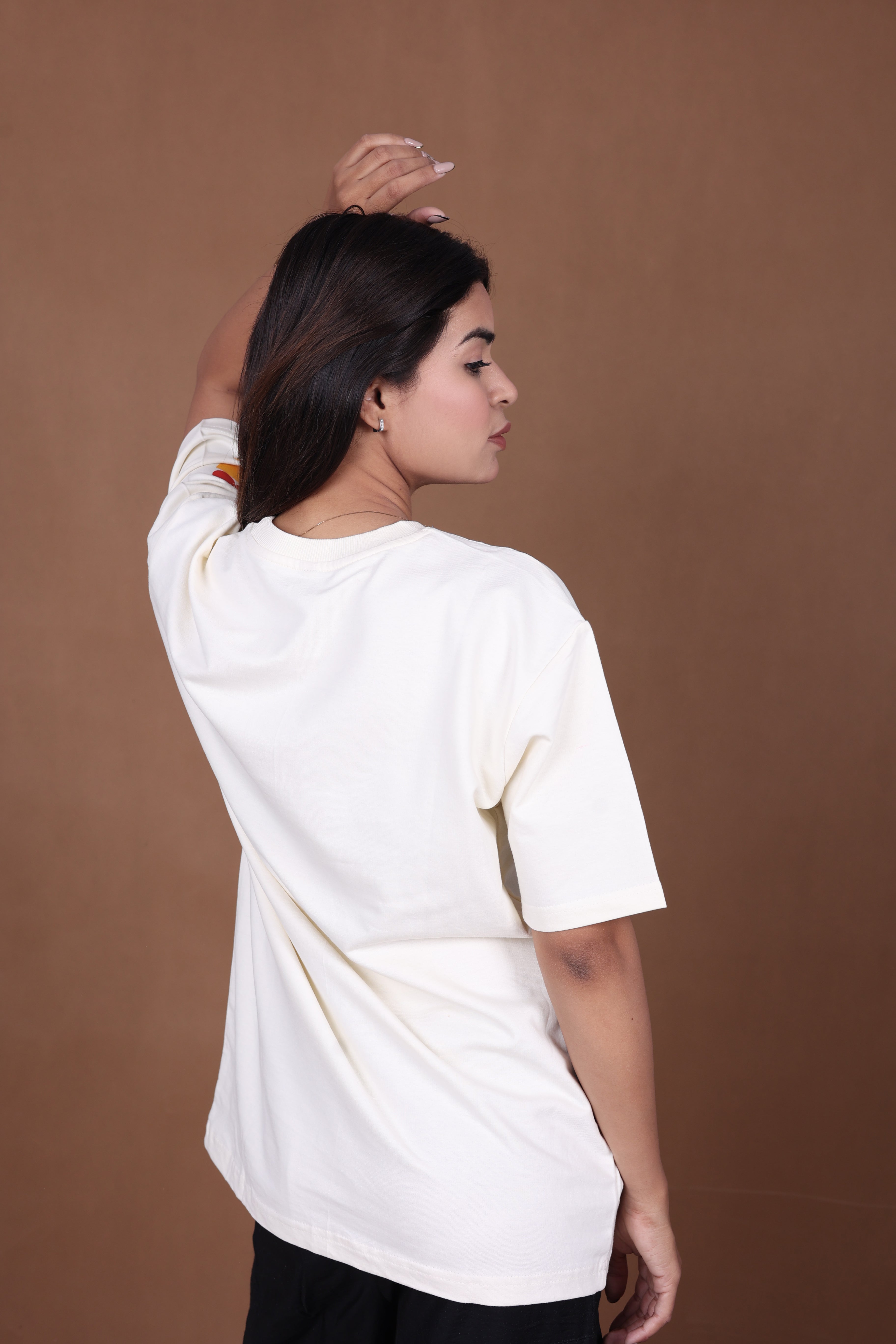 Printed Oversized T-shirt | Minimal Floral Print | Off-White T-Shirt