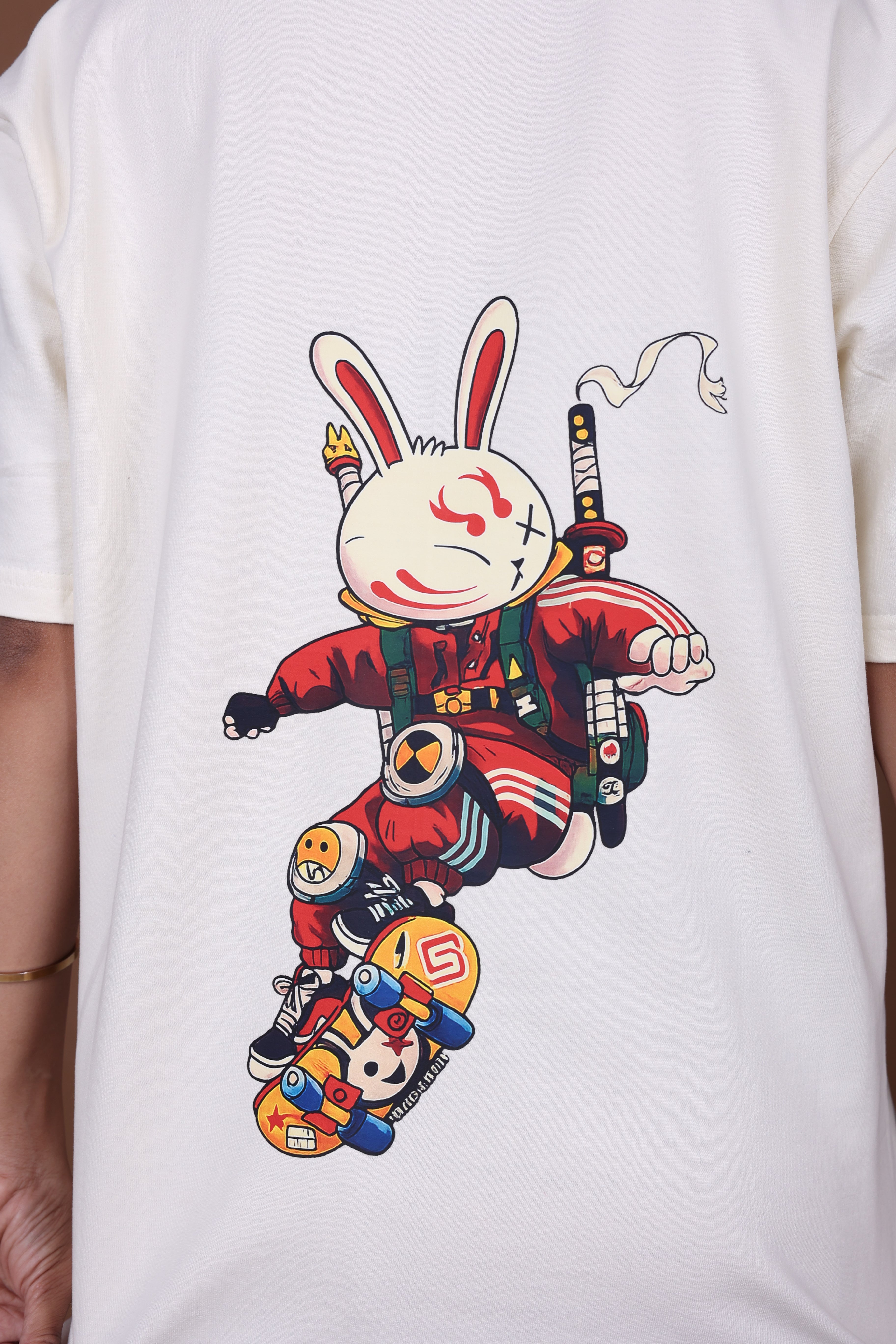 Printed Oversized T-shirt | Cute Rabbit Streetwear Print | Off-White T-Shirt