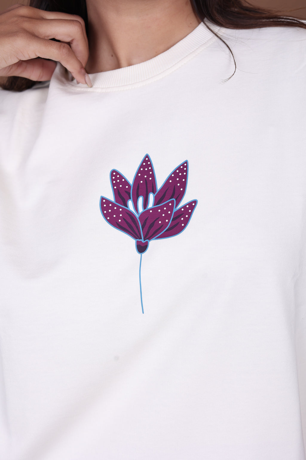 Printed Oversized T-shirt | Ethnic Floral Back Print | Off-White T-Shirt