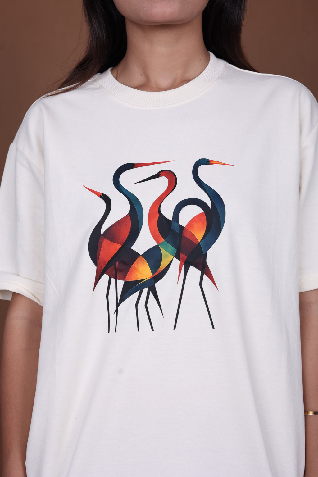 Printed Oversized T-shirt | Trendy Abstract Nature Print | Off-White T-Shirt