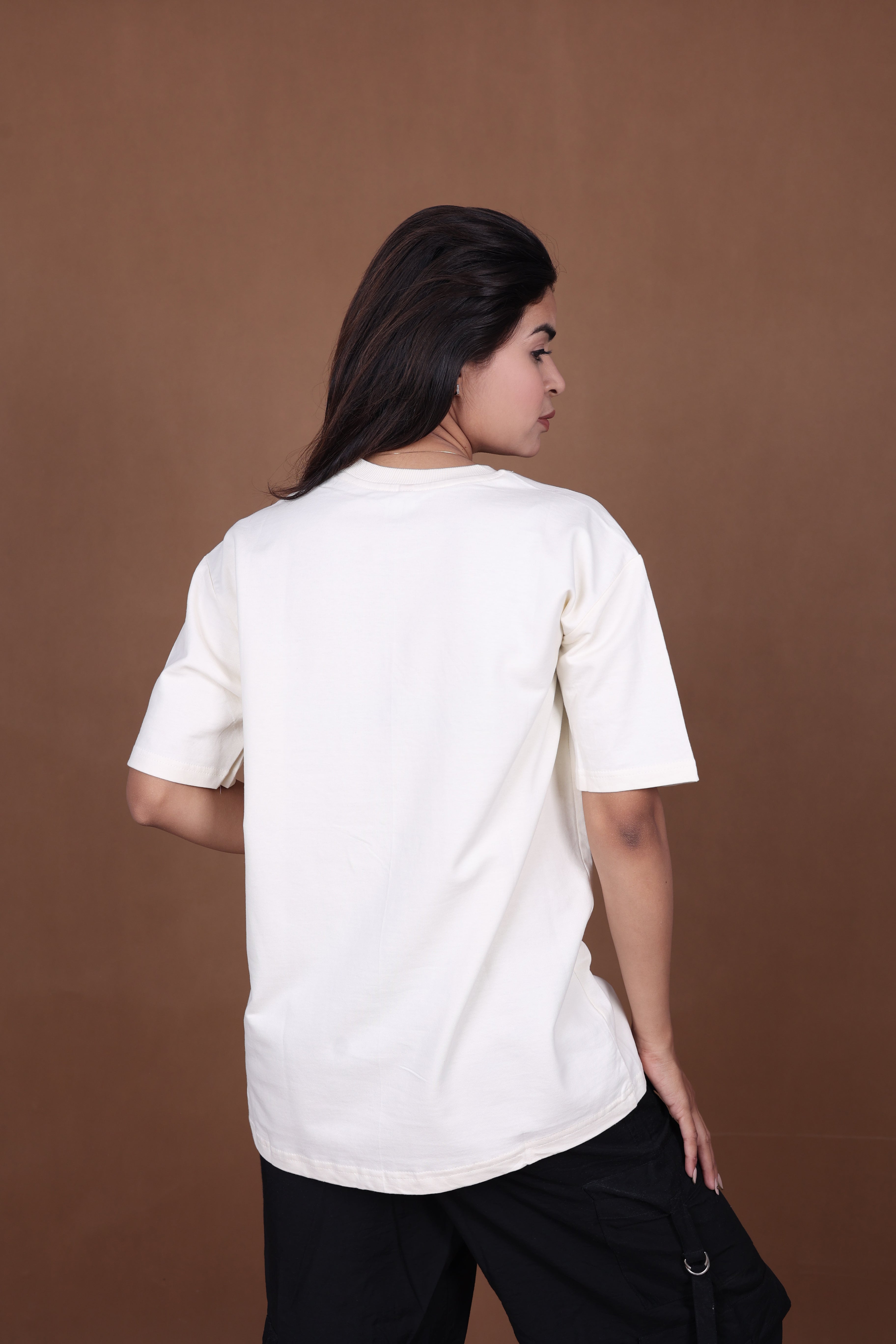 Printed Oversized T-shirt | Trendy Abstract Nature Print | Off-White T-Shirt