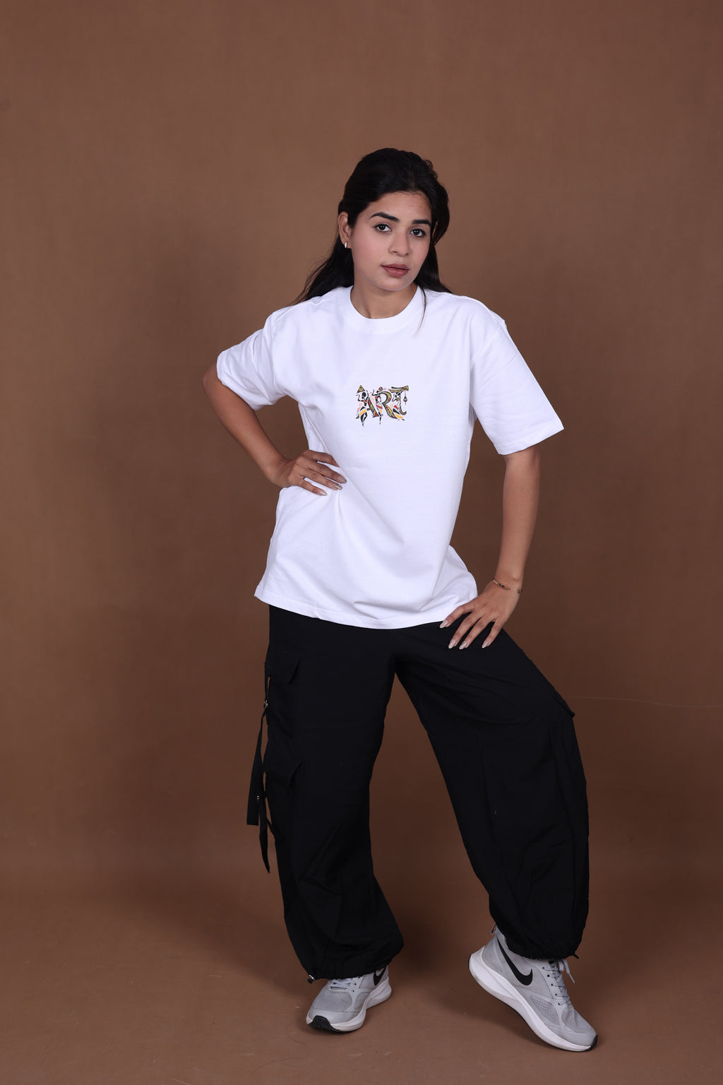 Printed Oversized T-shirt | Tribal Dance Back Print | White T-Shirt