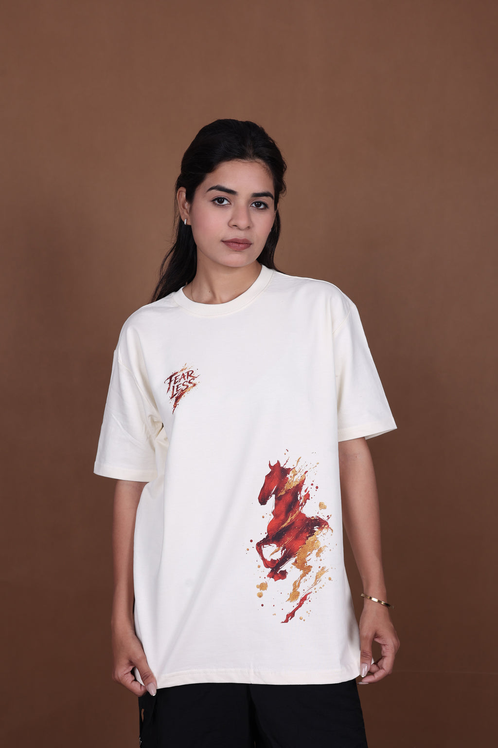 Printed Oversized T-shirt | Fierce Horse Splash Art | Off-White T-Shirt