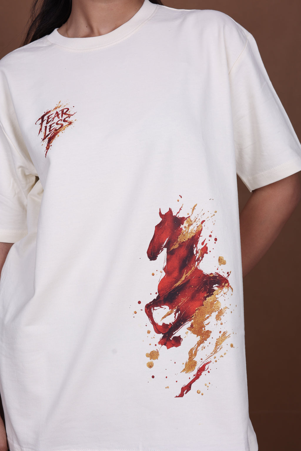Printed Oversized T-shirt | Fierce Horse Splash Art | Off-White T-Shirt