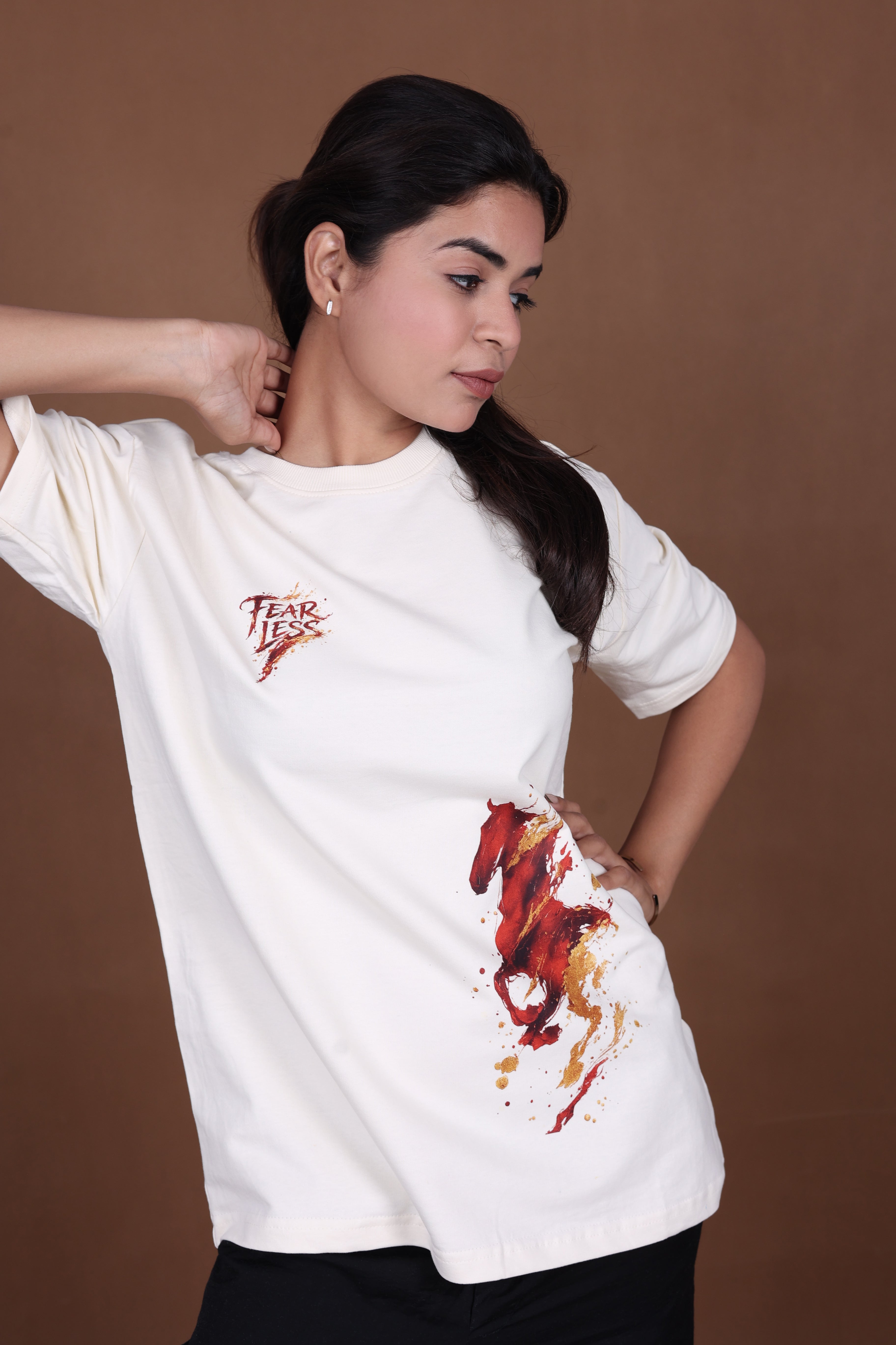 Printed Oversized T-shirt | Fierce Horse Splash Art | Off-White T-Shirt