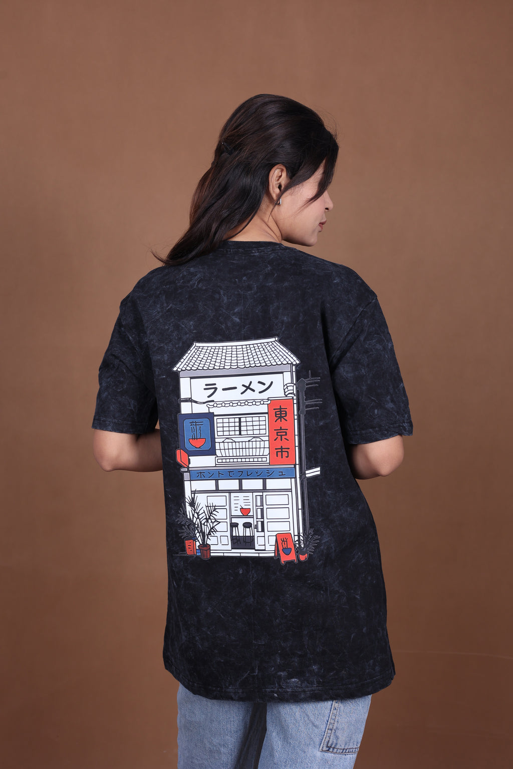 Printed Oversized T-shirt | Premium Japanese Street Art | Acid Wash Black T-Shirt