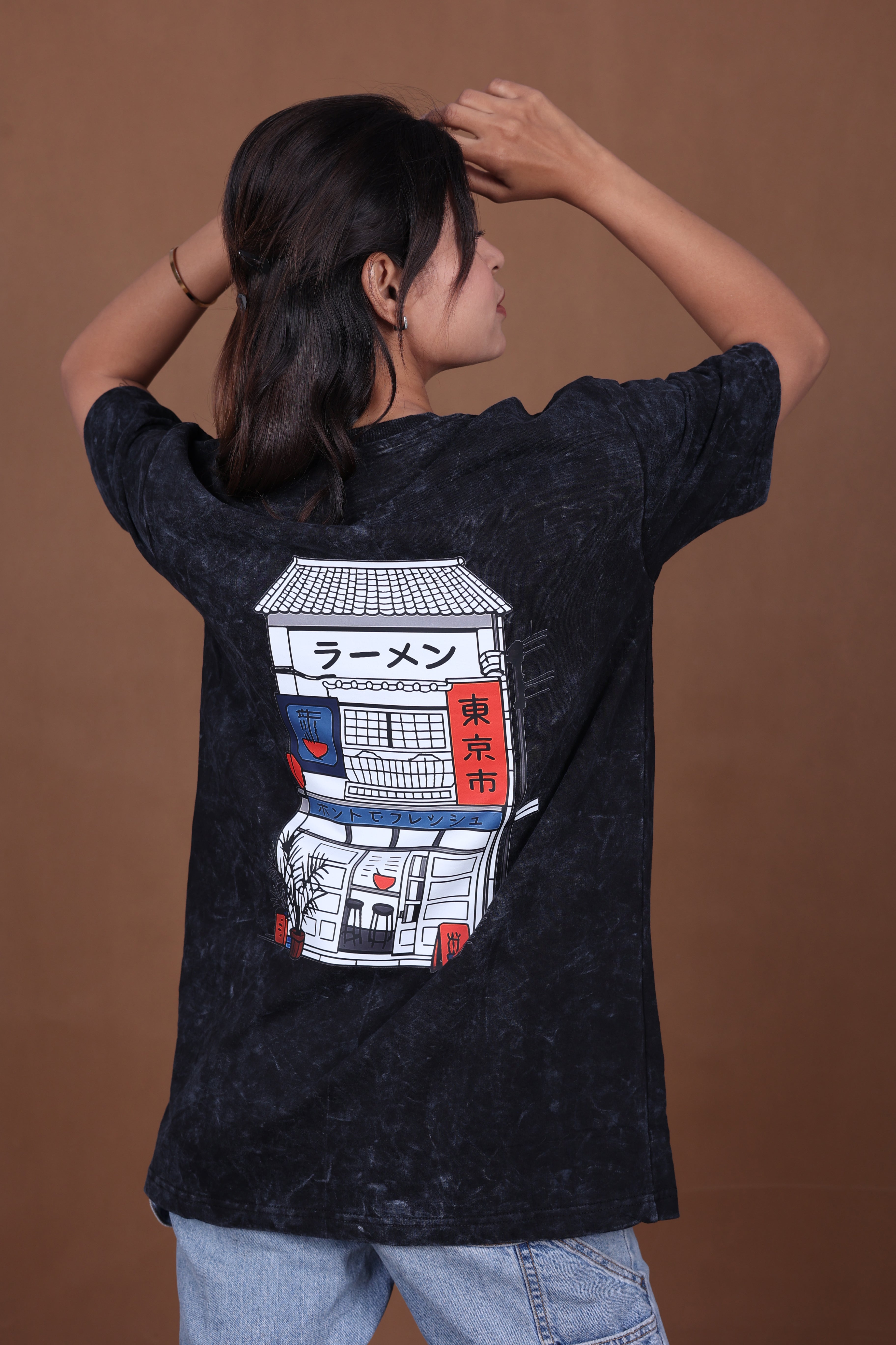 Printed Oversized T-shirt | Premium Japanese Street Art | Acid Wash Black T-Shirt