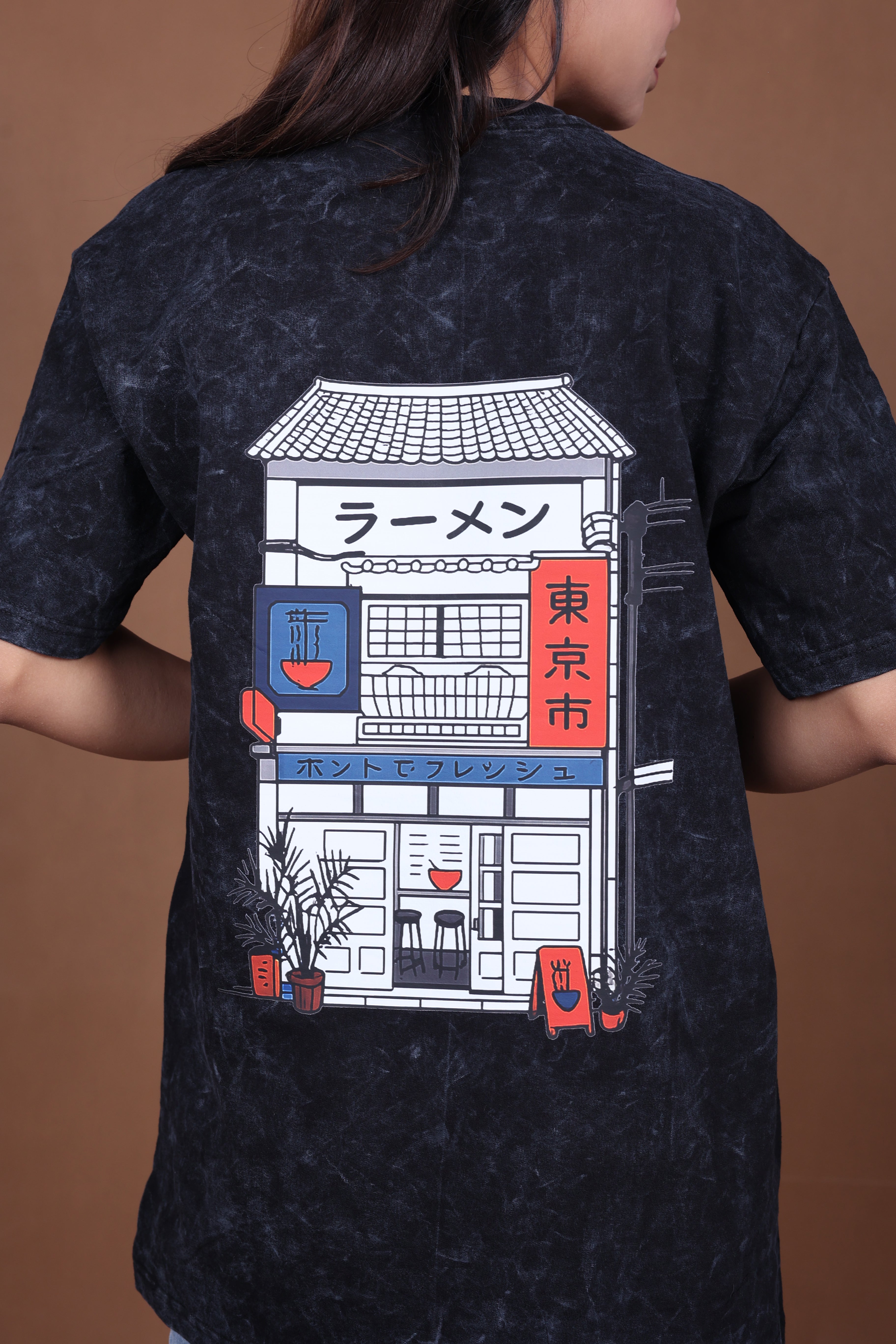 Printed Oversized T-shirt | Premium Japanese Street Art | Acid Wash Black T-Shirt