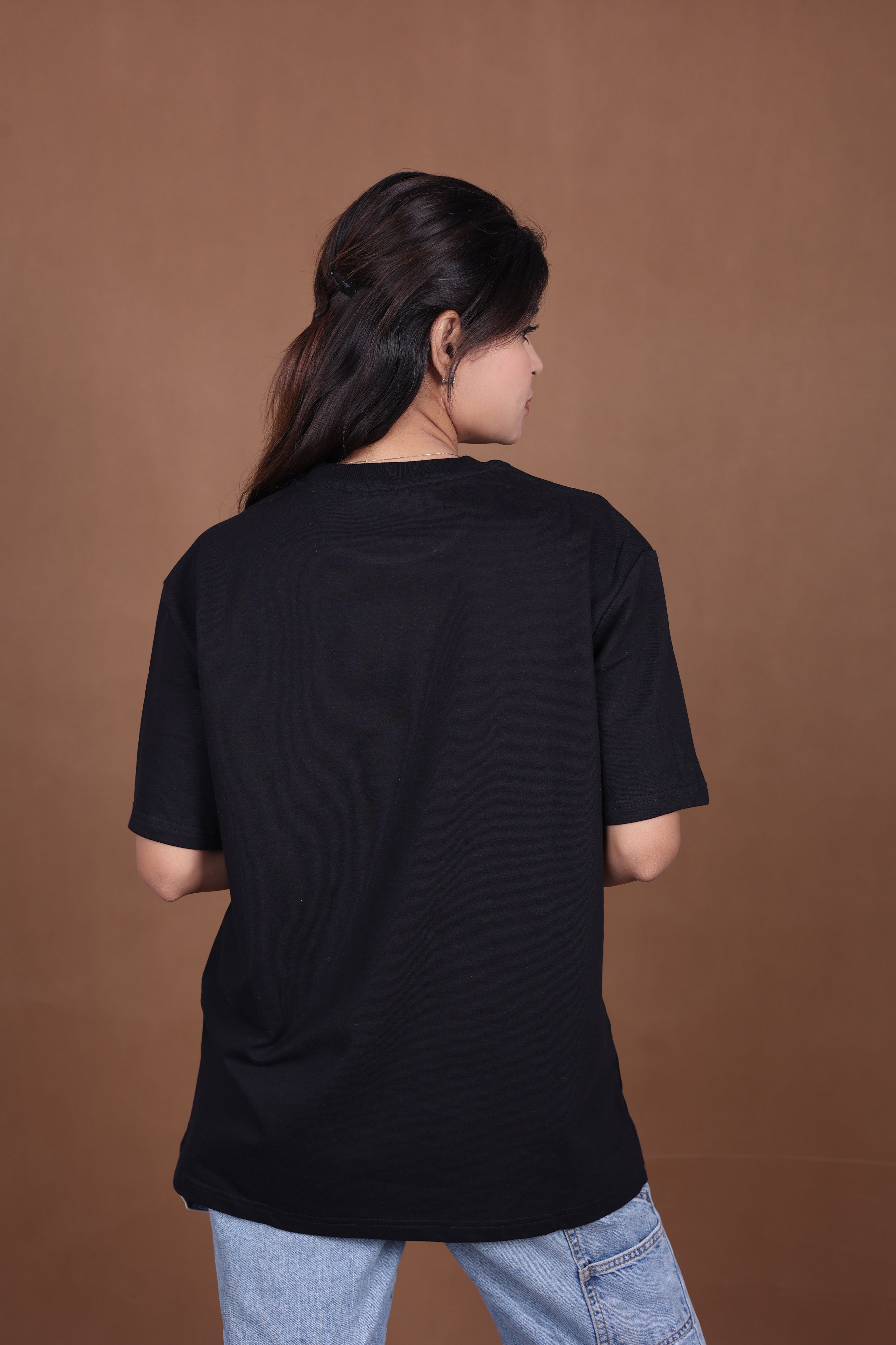 Printed Oversized T-shirt | Positive Energy Astronaut Graphic | Black T-Shirt