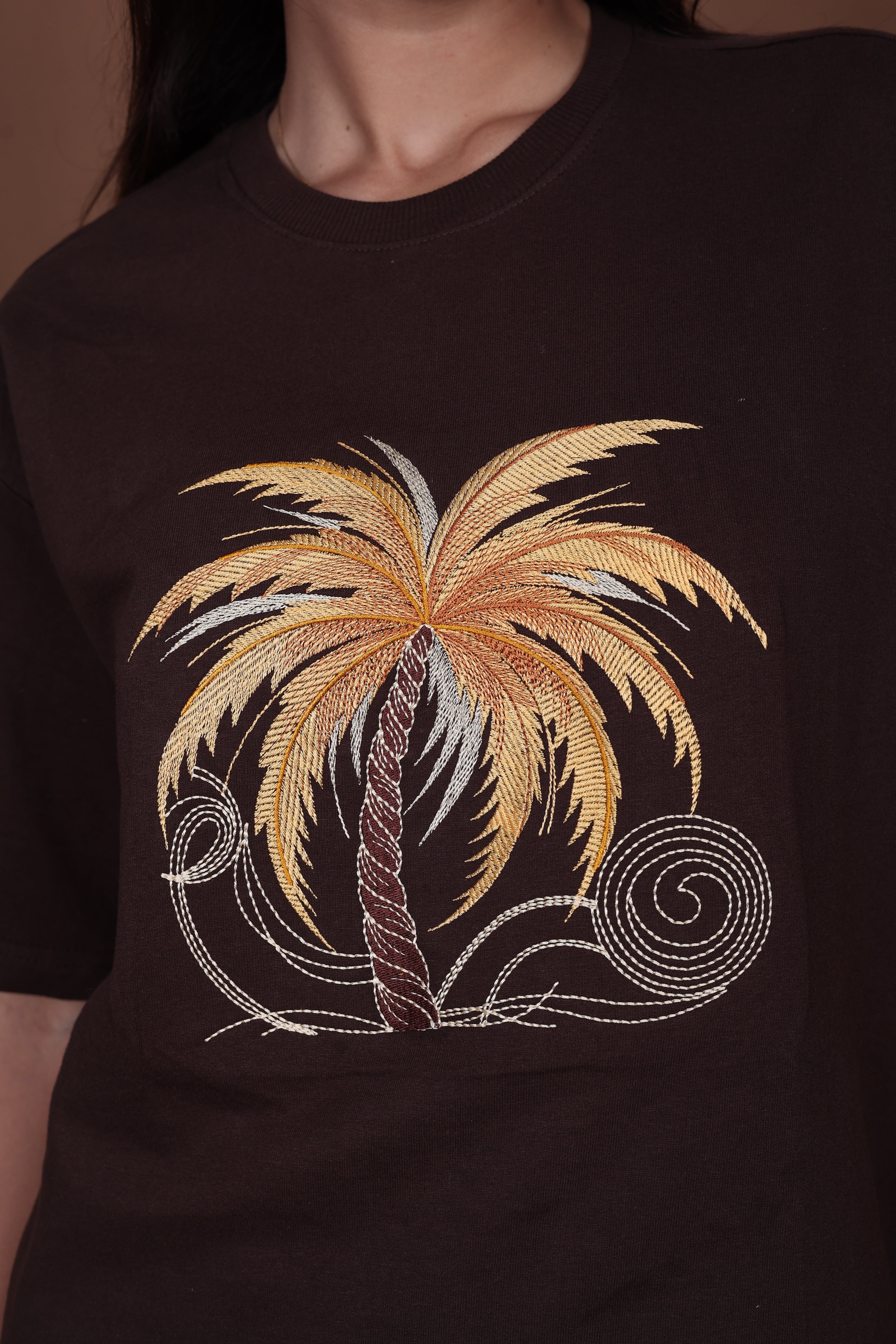 Embroiderd Oversized T-Shirt | SOUL PALM  Premium | Brown T-Shirt