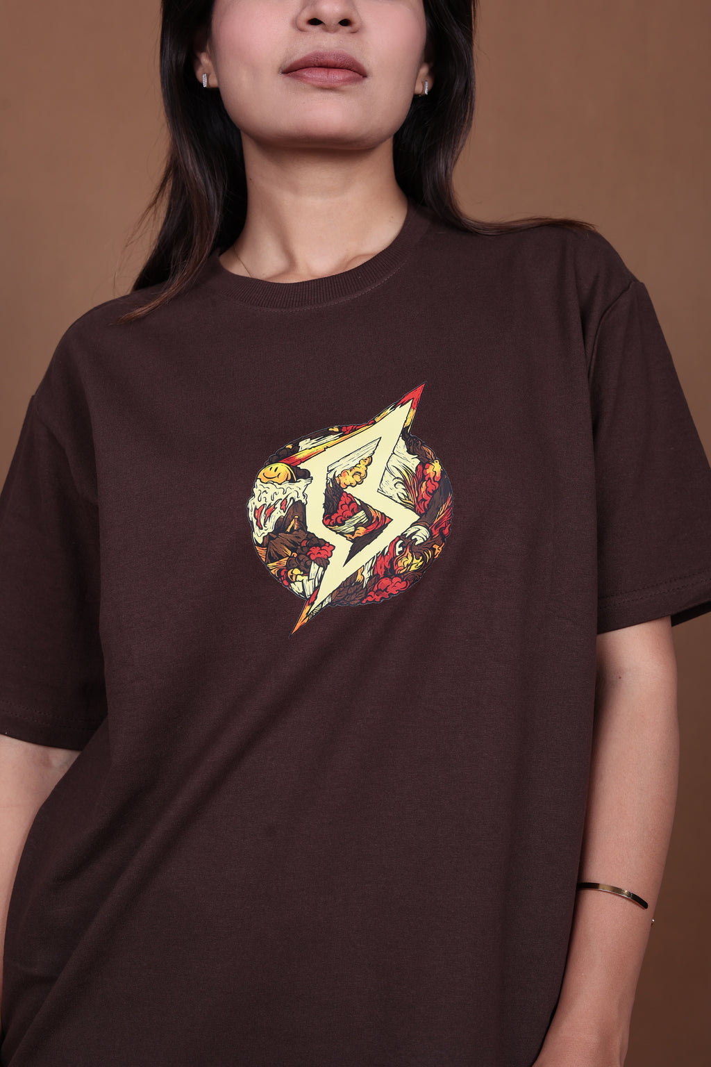 Printed Oversized T-shirt | Anime Inspired Back Print | Brown T-Shirt