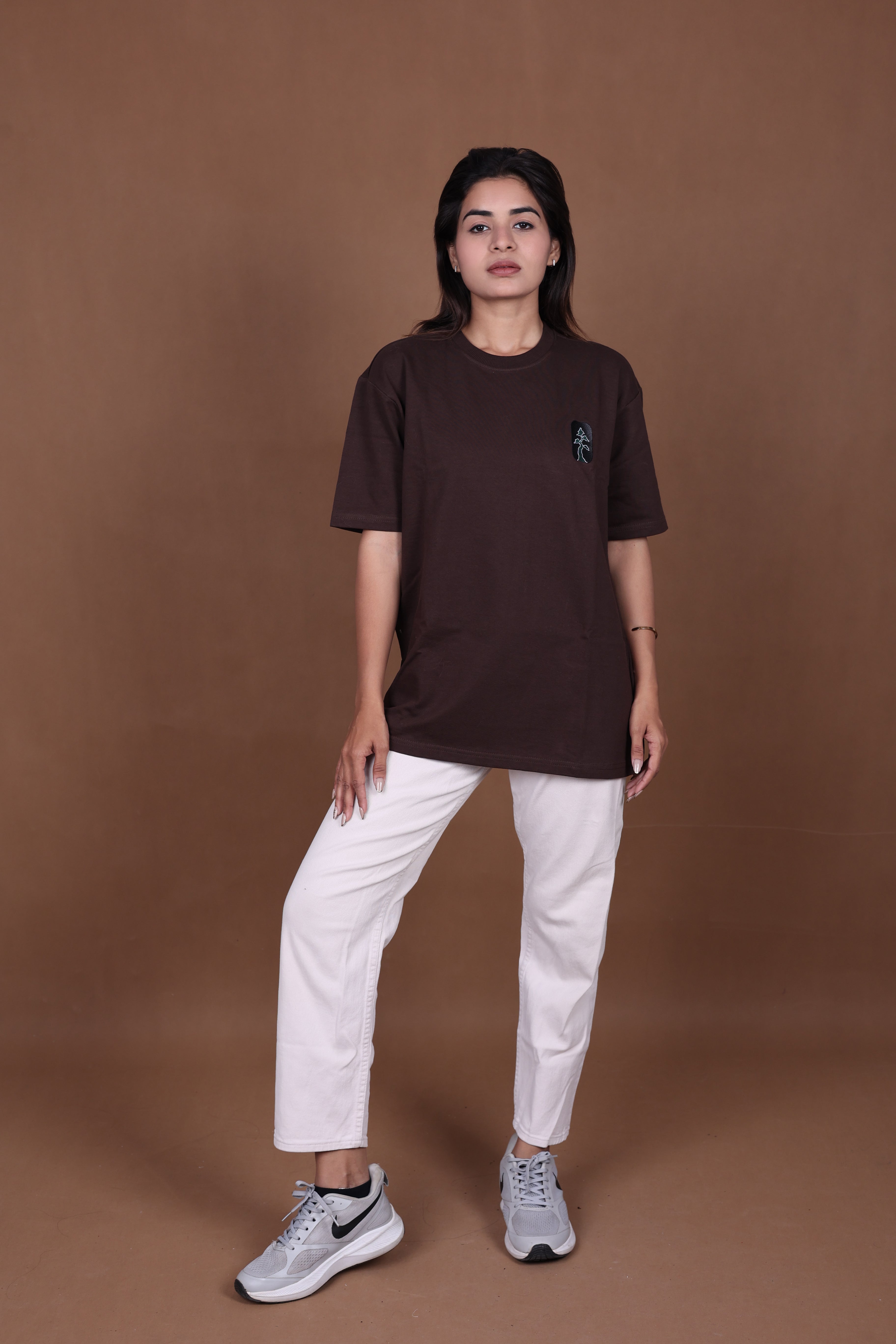 Printed Oversized T-shirt | Colorful Mandala Back Print Premium | Brown T-Shirt