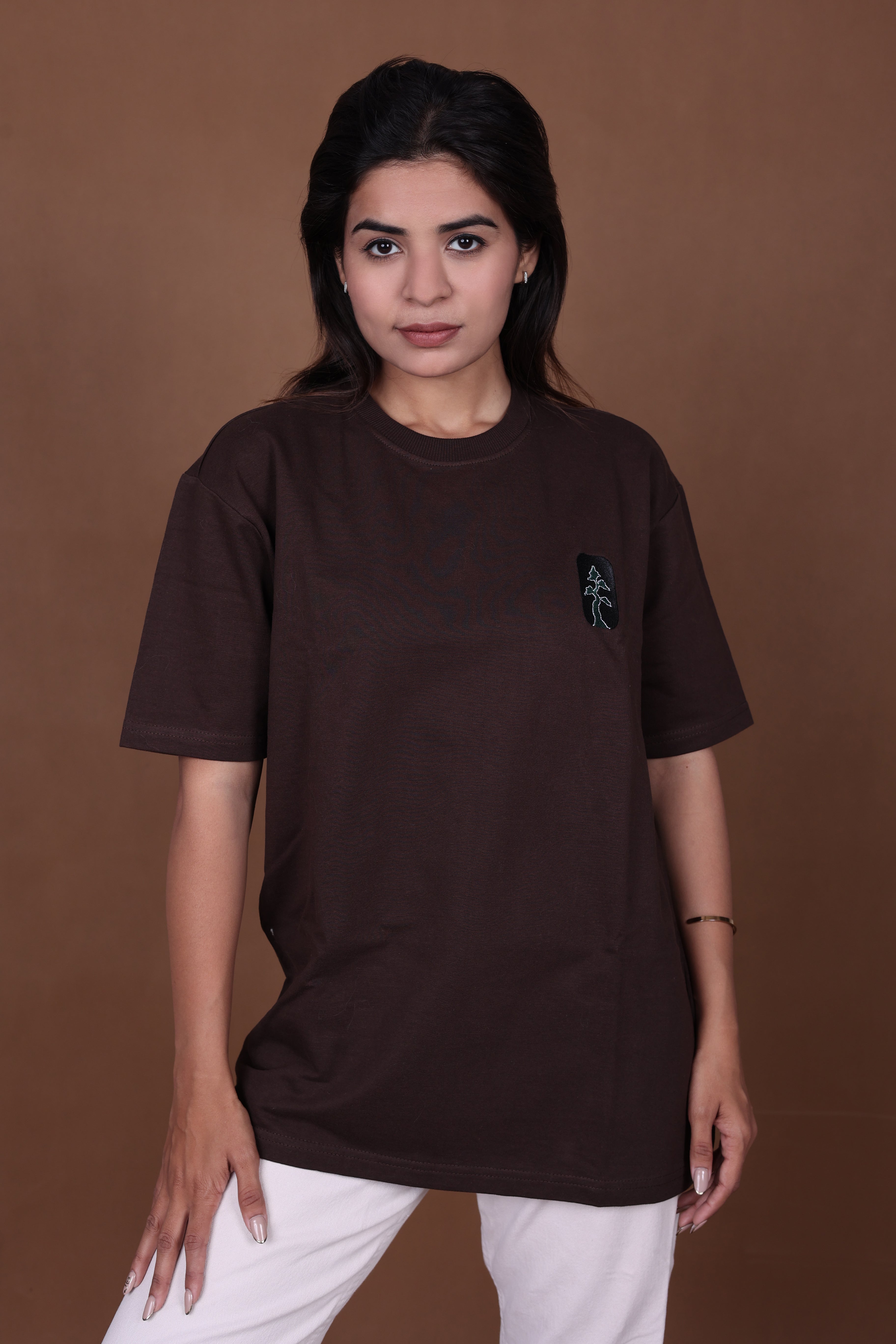 Printed Oversized T-shirt | Colorful Mandala Back Print Premium | Brown T-Shirt