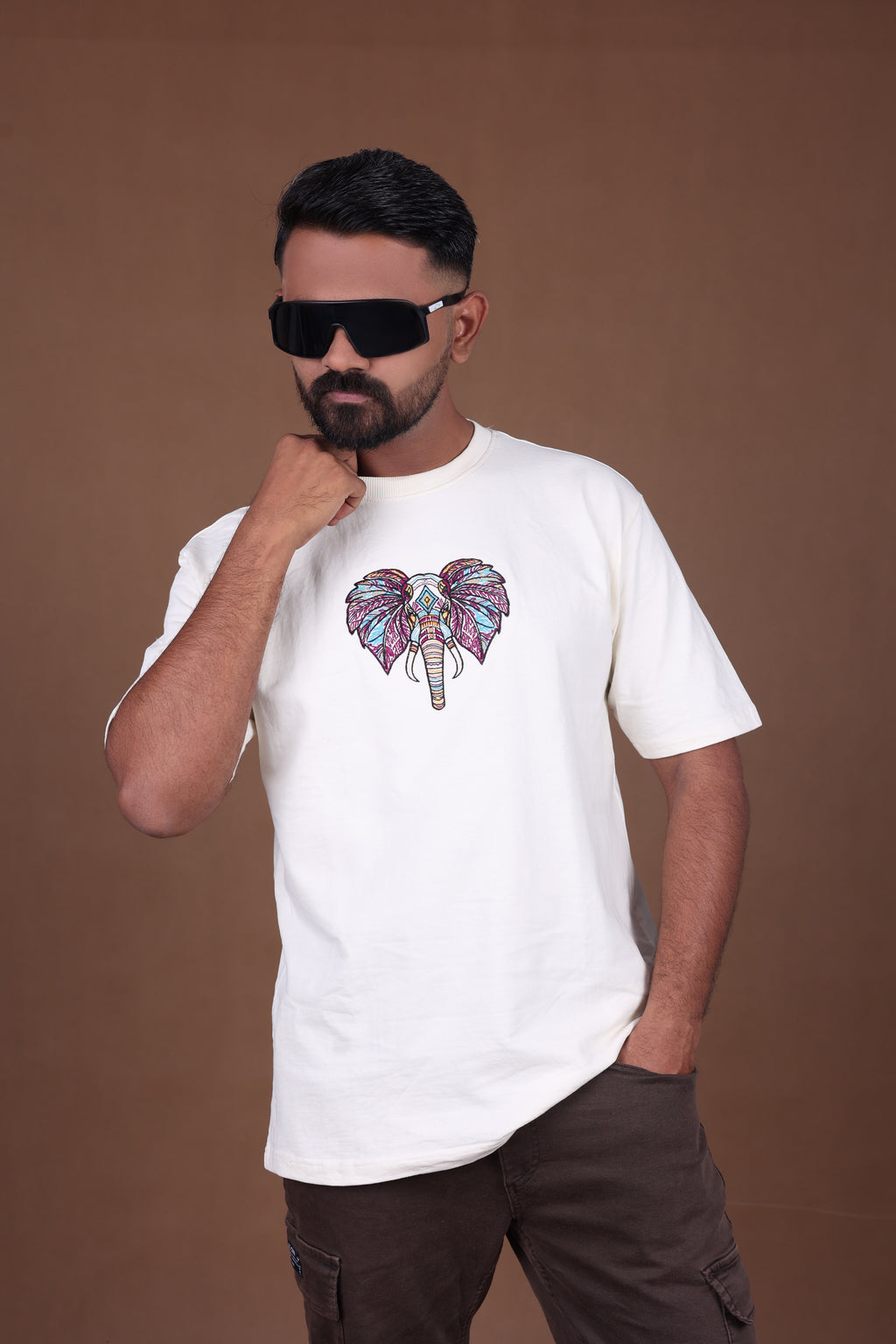 Embroiderd Oversized T-shirt | MYSTIC JUMBO Premium | Off-White T-Shirt