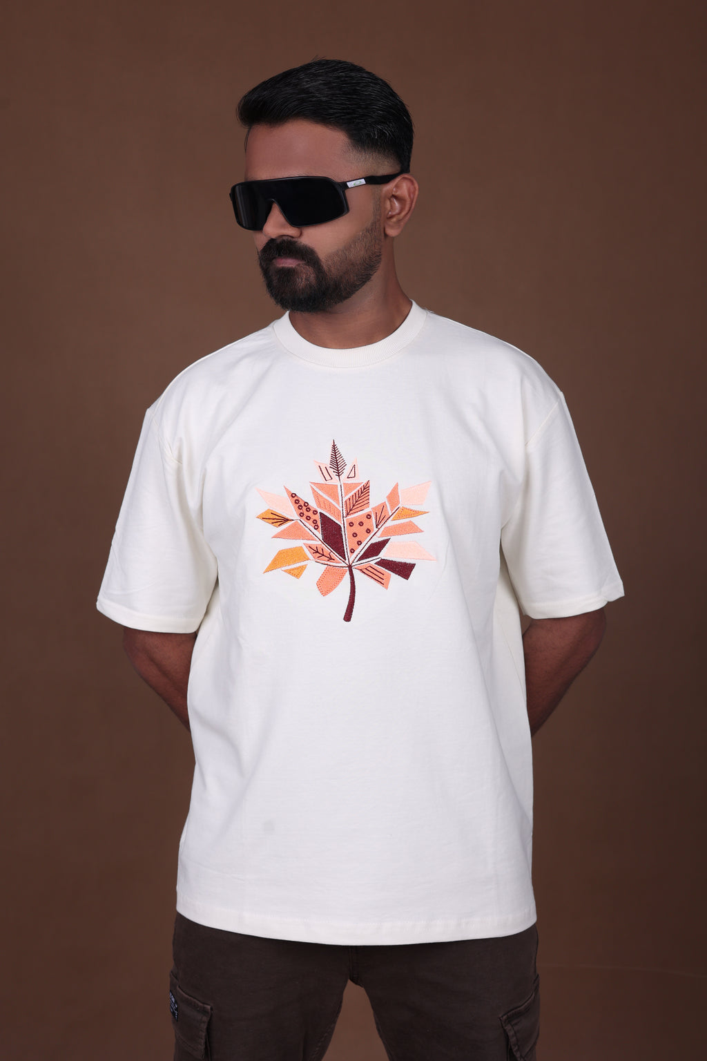 Embroidered Oversized T-shirt | LeafEdge Tee Premium | Off-White T-Shirt