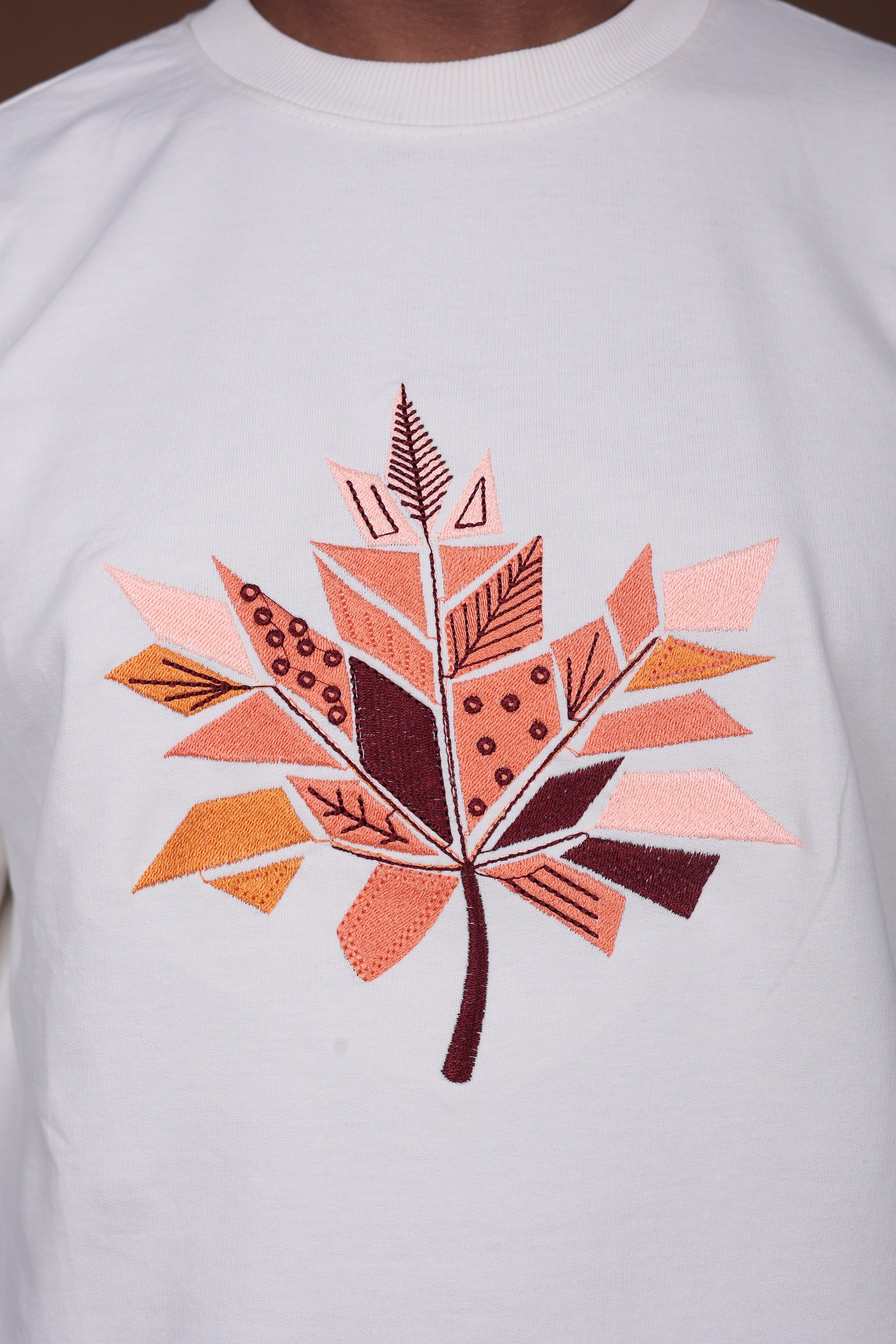 Embroidered Oversized T-shirt | LeafEdge Tee Premium | Off-White T-Shirt