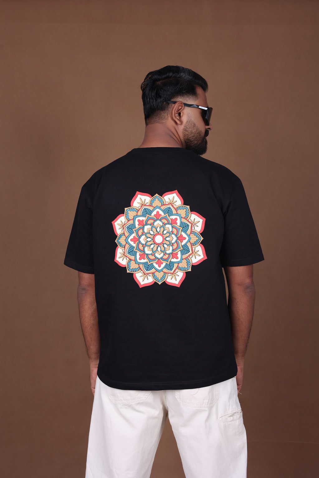 Printed Oversized T-shirt | Mandala Art Back Print Premium | Black T-Shirt