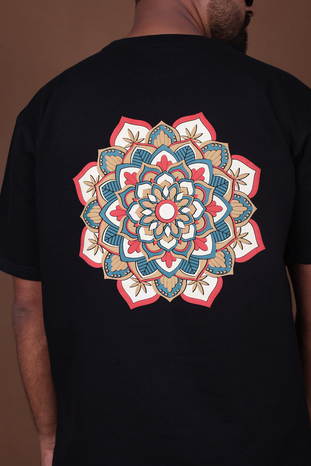 Printed Oversized T-shirt | Mandala Art Back Print Premium | Black T-Shirt