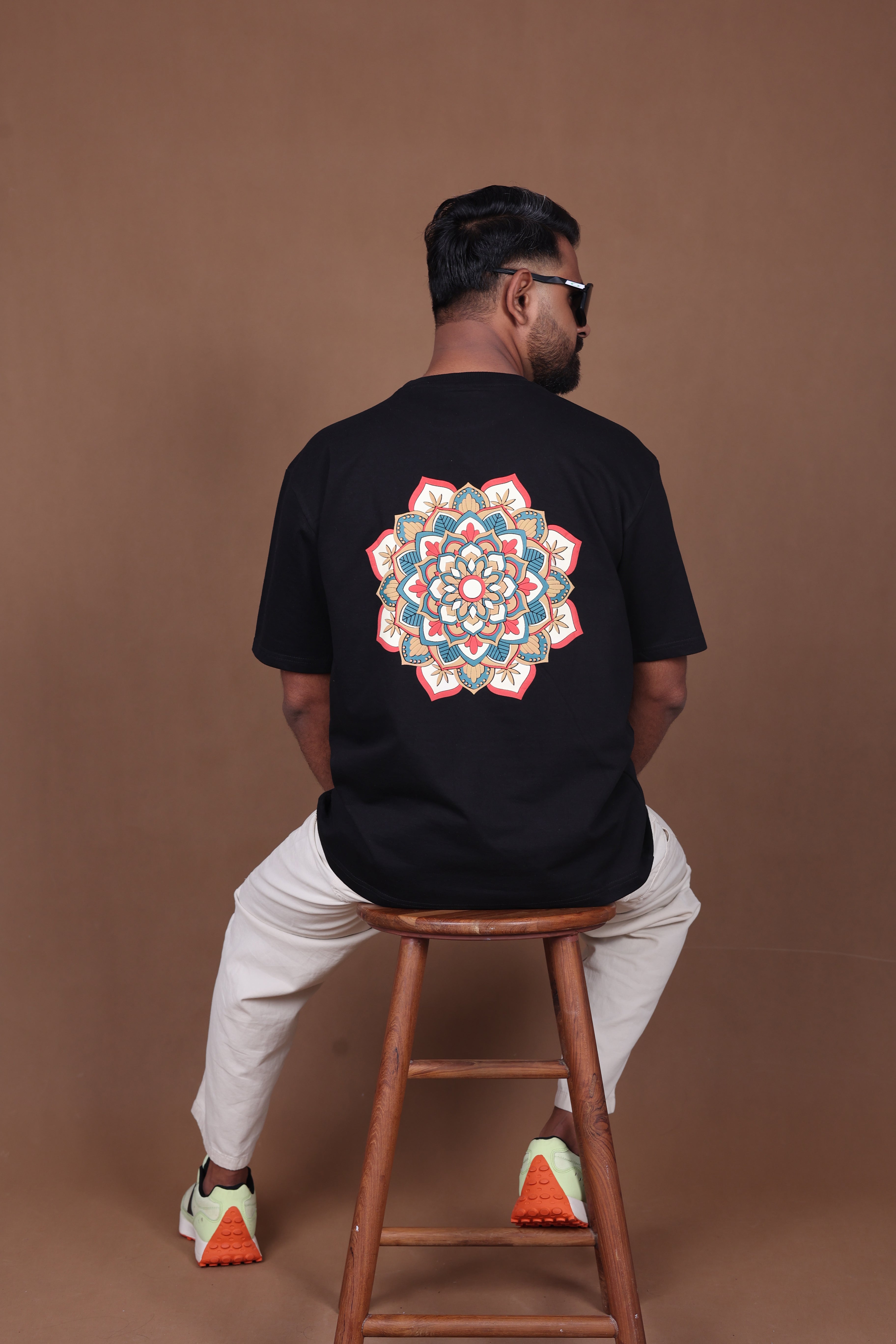 Printed Oversized T-shirt | Mandala Art Back Print Premium | Black T-Shirt