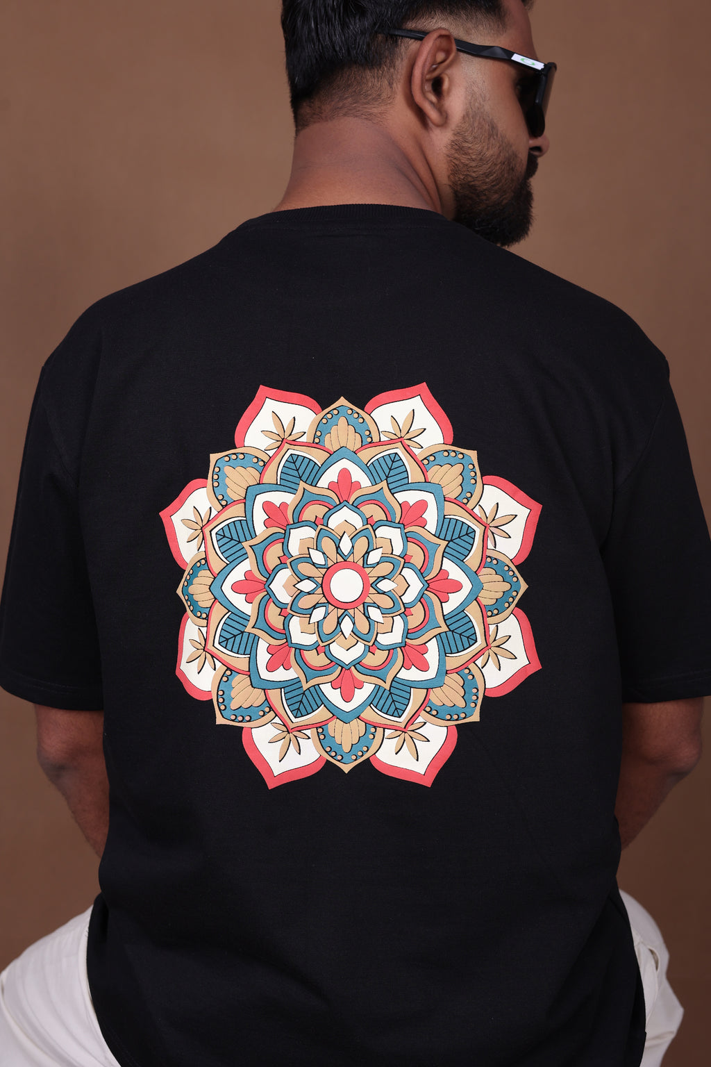 Printed Oversized T-shirt | Mandala Art Back Print Premium | Black T-Shirt