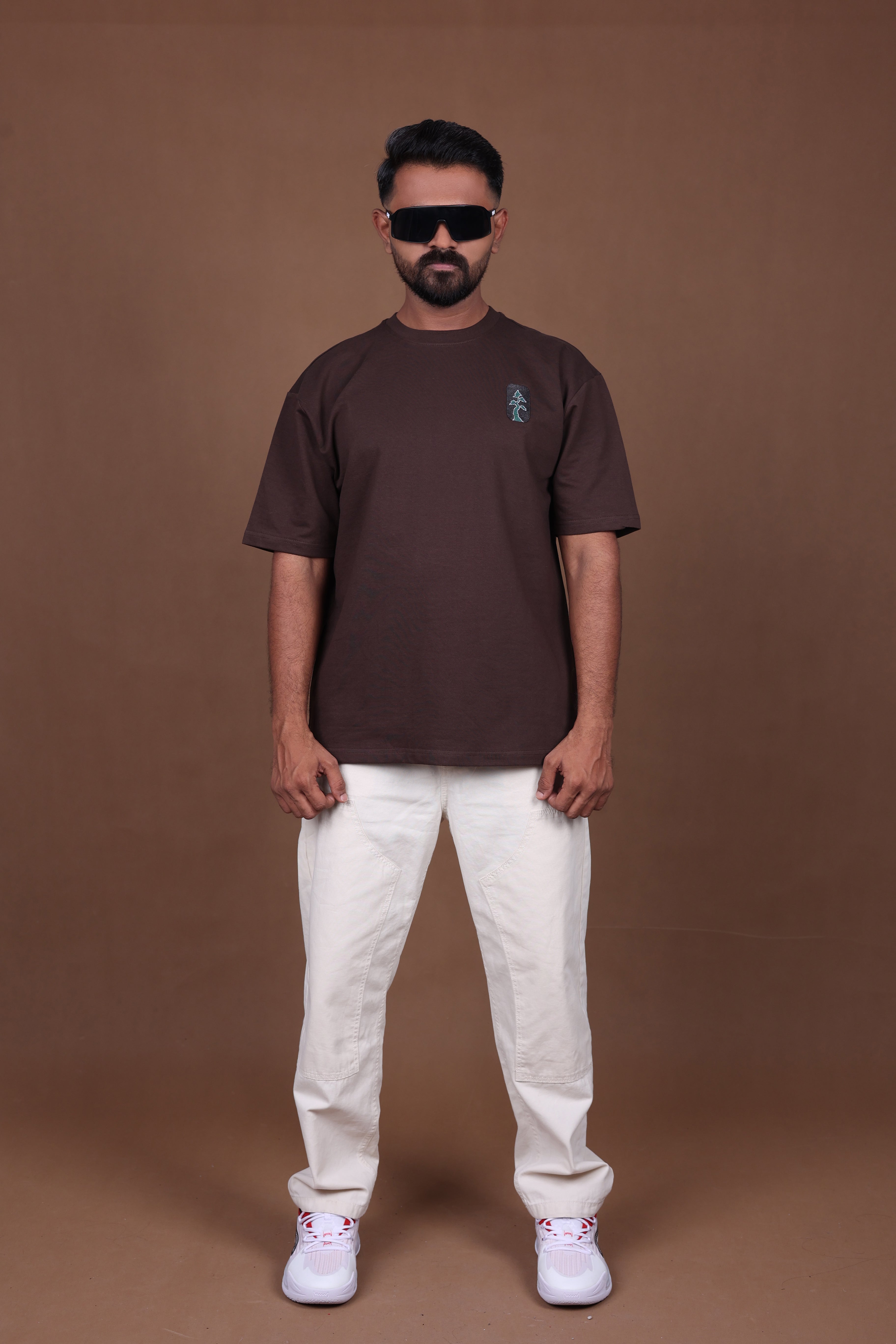 Printed Oversized T-shirt | Colorful Mandala Back Print Premium | Brown T-Shirt