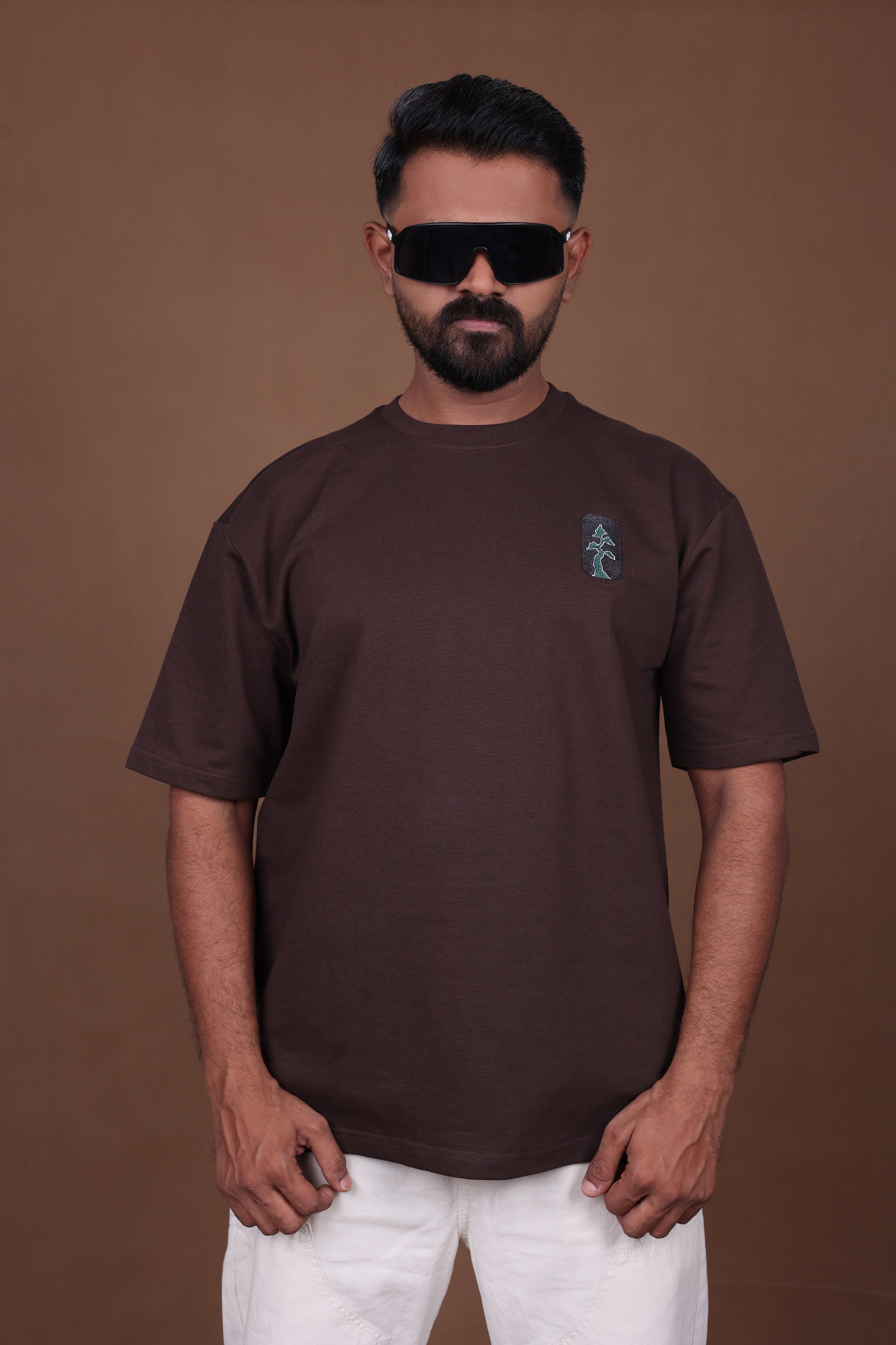 Printed Oversized T-shirt | Colorful Mandala Back Print Premium | Brown T-Shirt