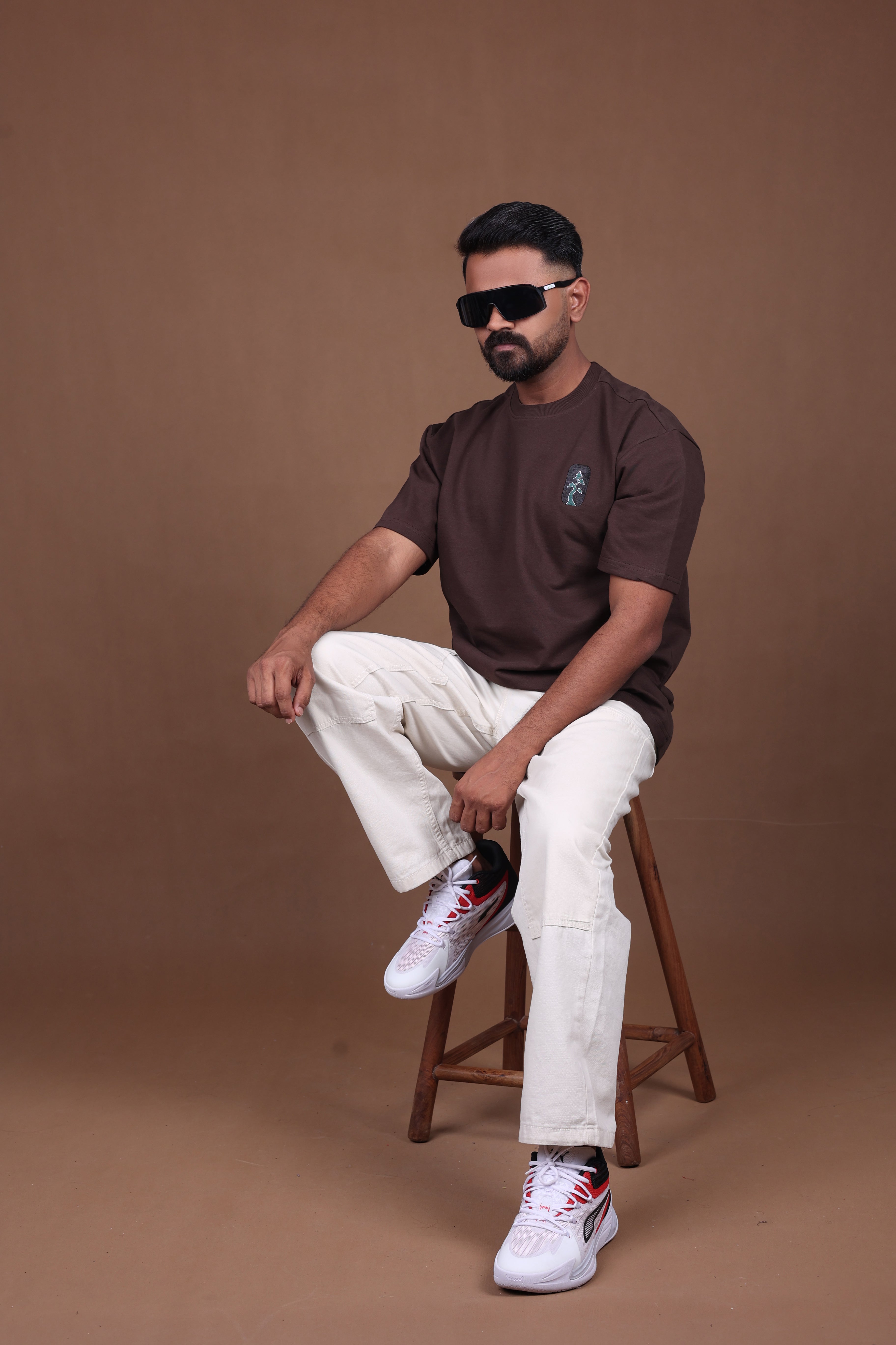 Printed Oversized T-shirt | Colorful Mandala Back Print Premium | Brown T-Shirt