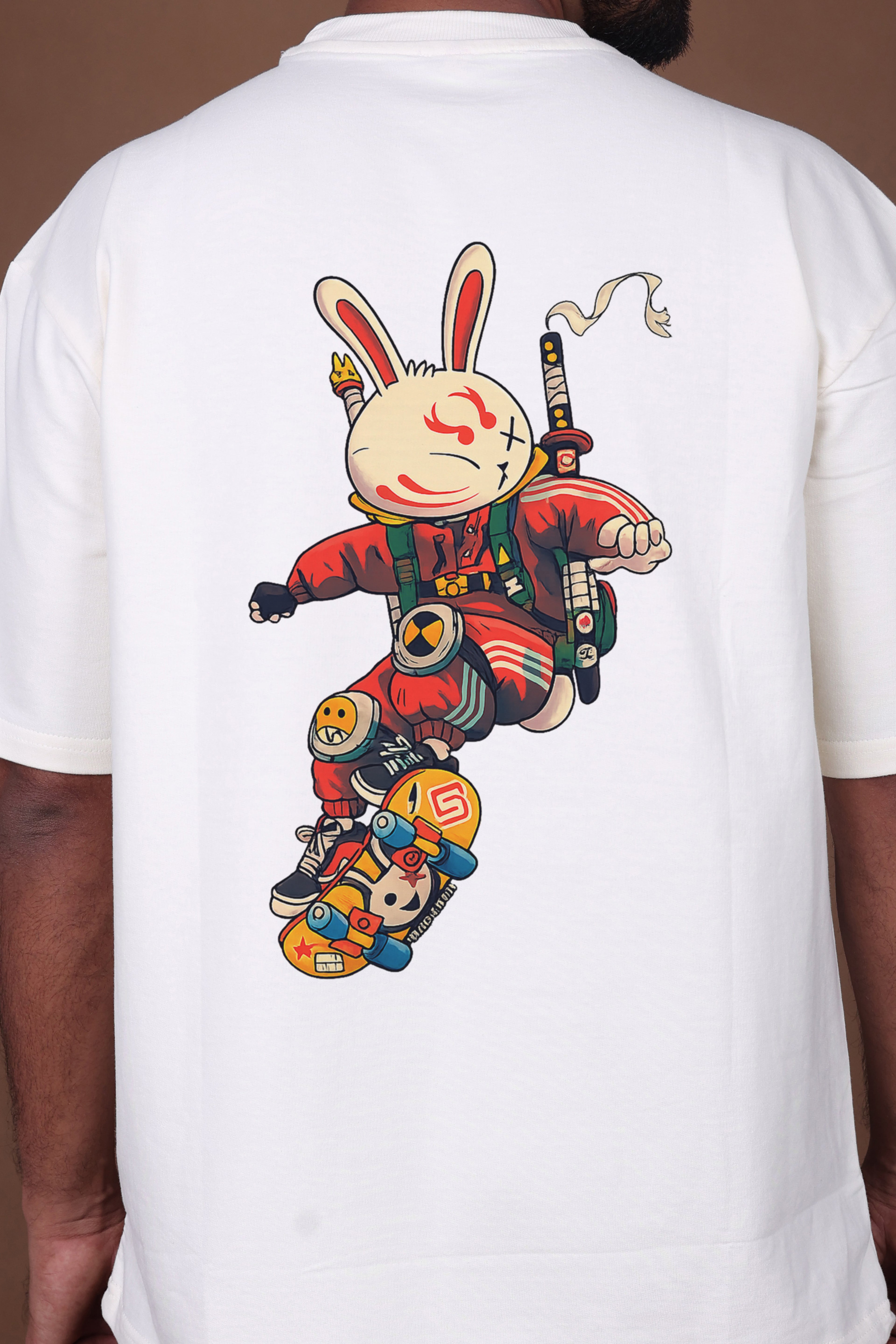 Printed Oversized T-shirt | Cute Rabbit Streetwear Print | Off-White T-Shirt