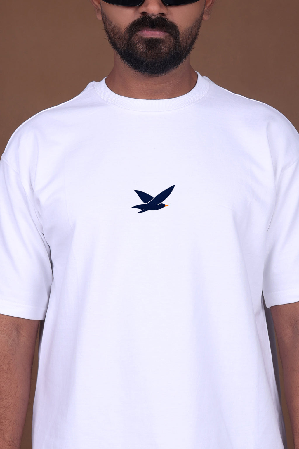 Printed Oversized T-shirt | Freedom Birds Silhouette Back Print | White T-Shirt