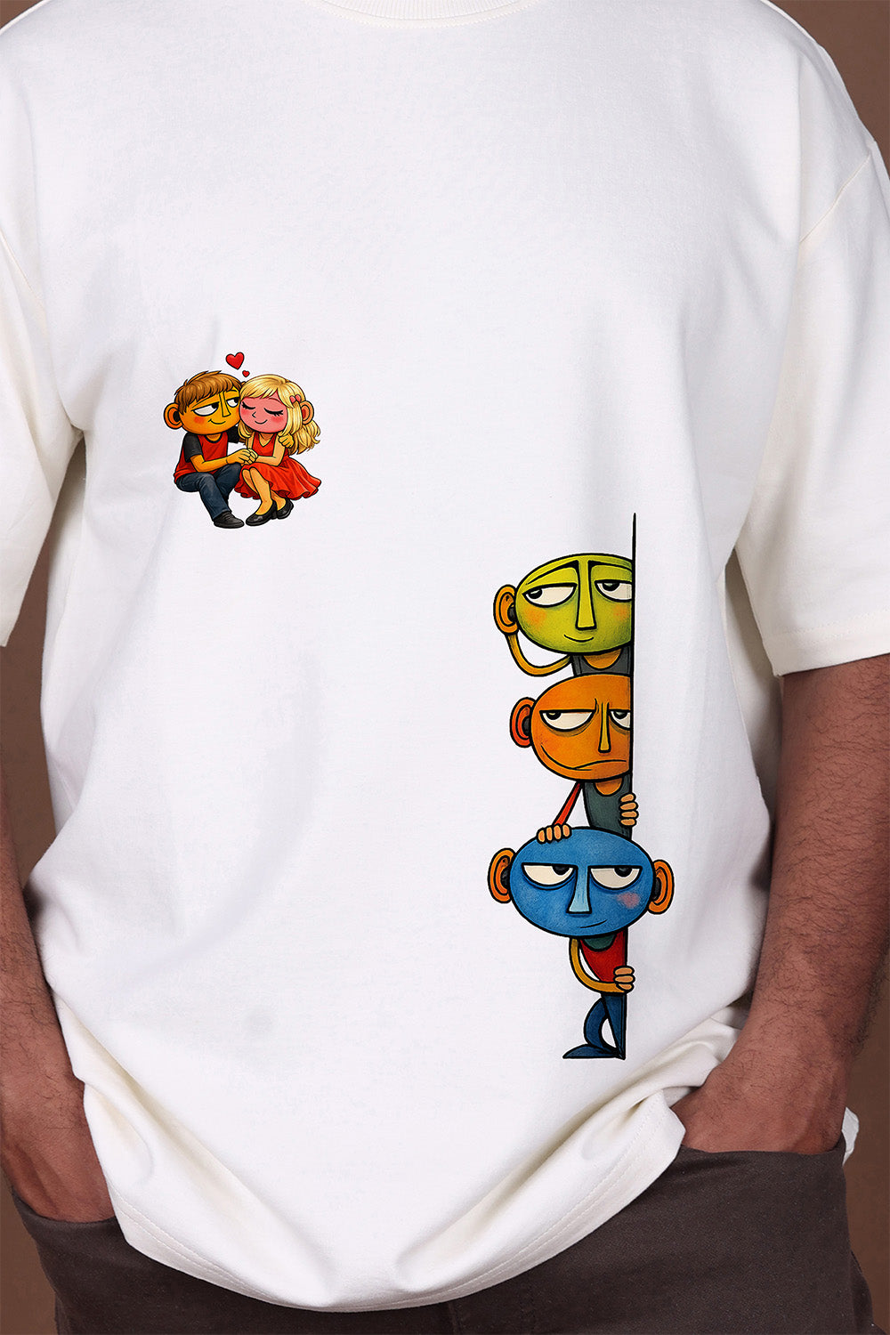 Printed Oversized T-shirt | Aesthetic Funny Characters Print Casual Wear | Off-White T-Shirt