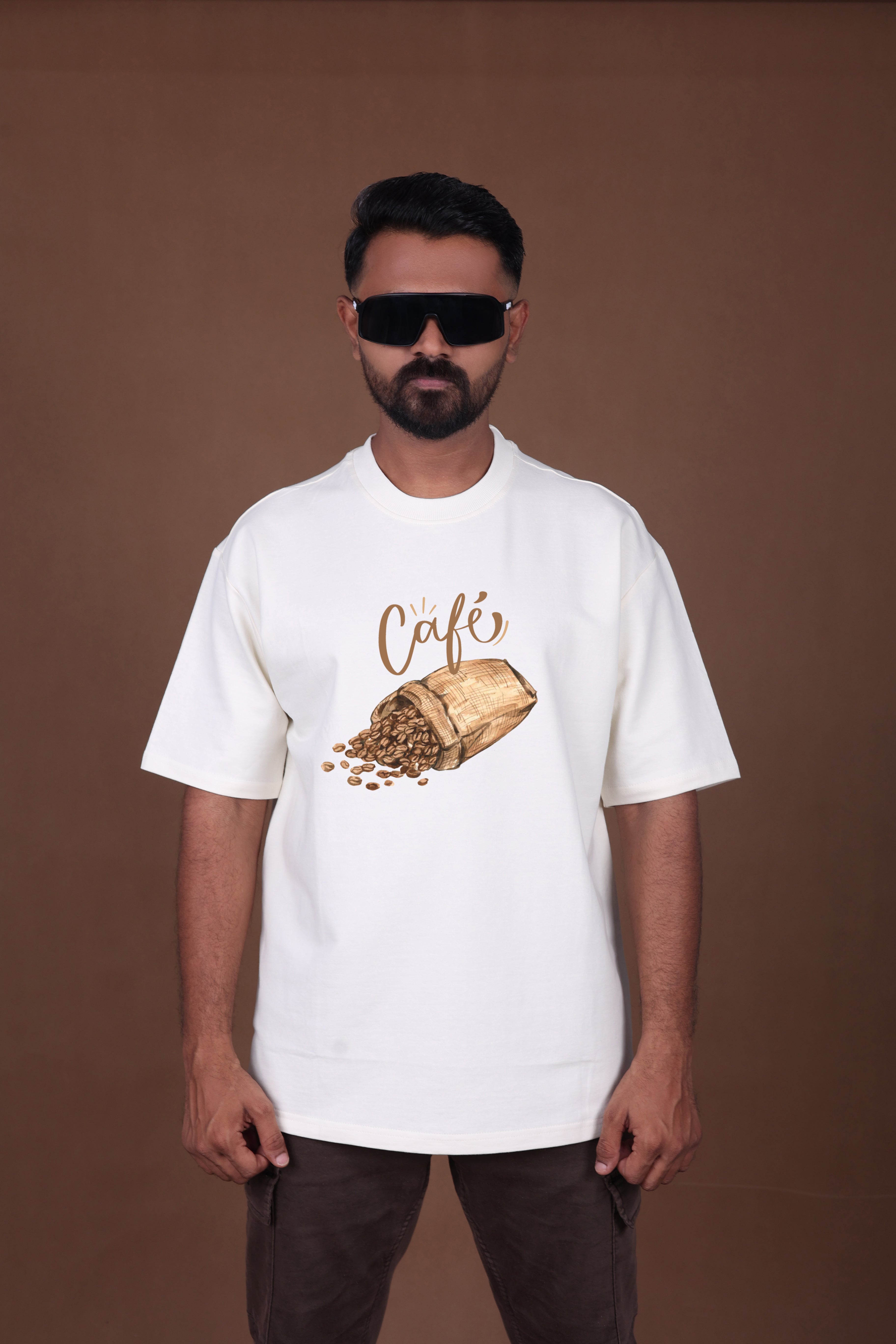 Printed Oversized T-shirt | Aesthetic Coffee Lover Print | Off-White T-Shirt