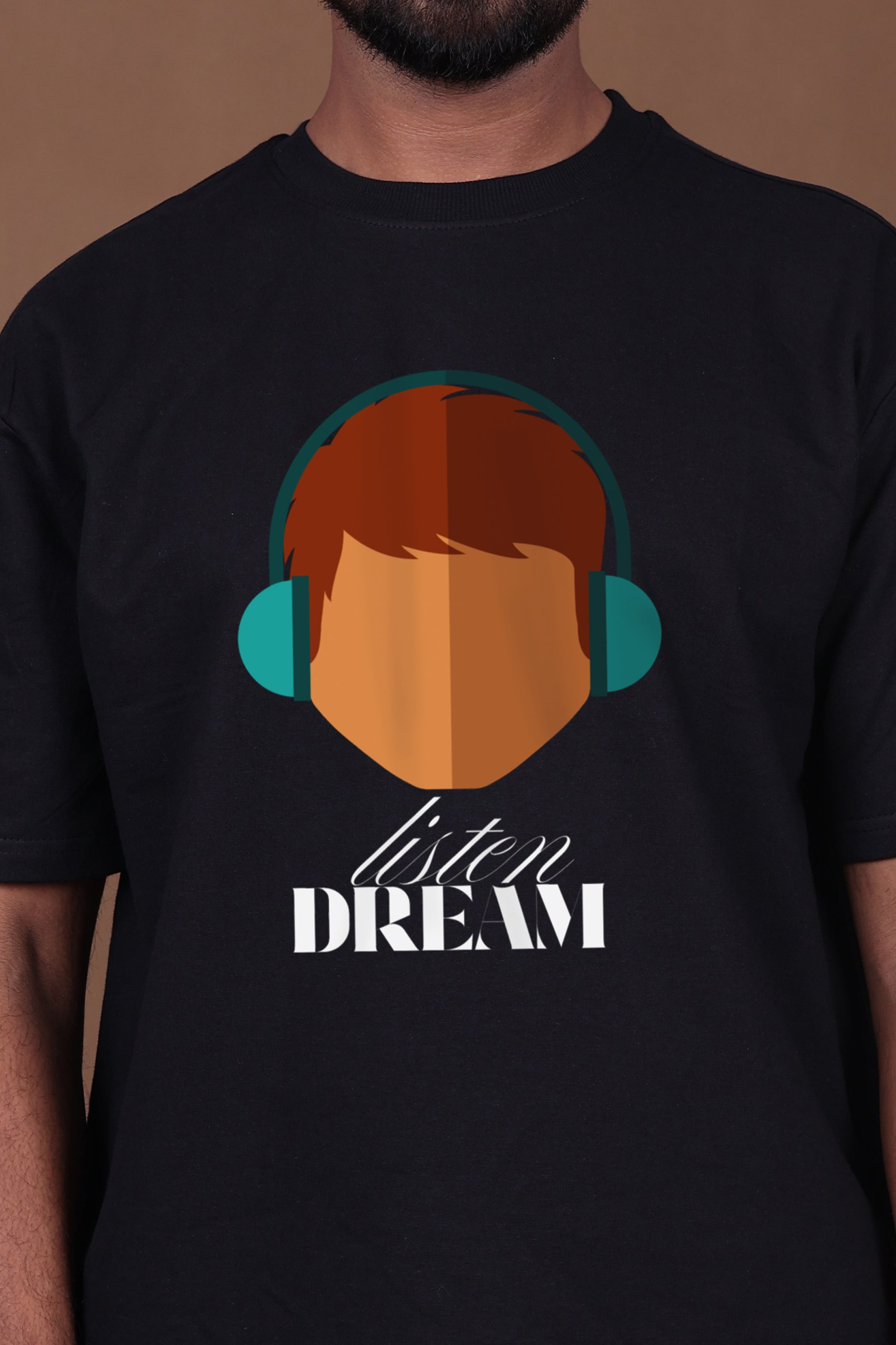 Printed Oversized T-shirt | Trendy Listen Dream Quote Graphic Streetwear | Black T-Shirt