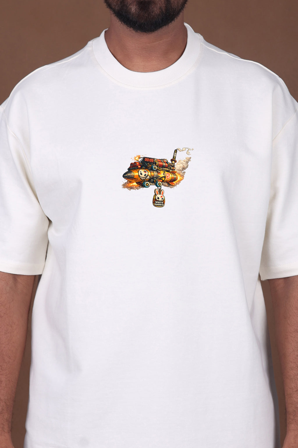 Printed Oversized T-shirt | Cute Rabbit Streetwear Print | Off-White T-Shirt