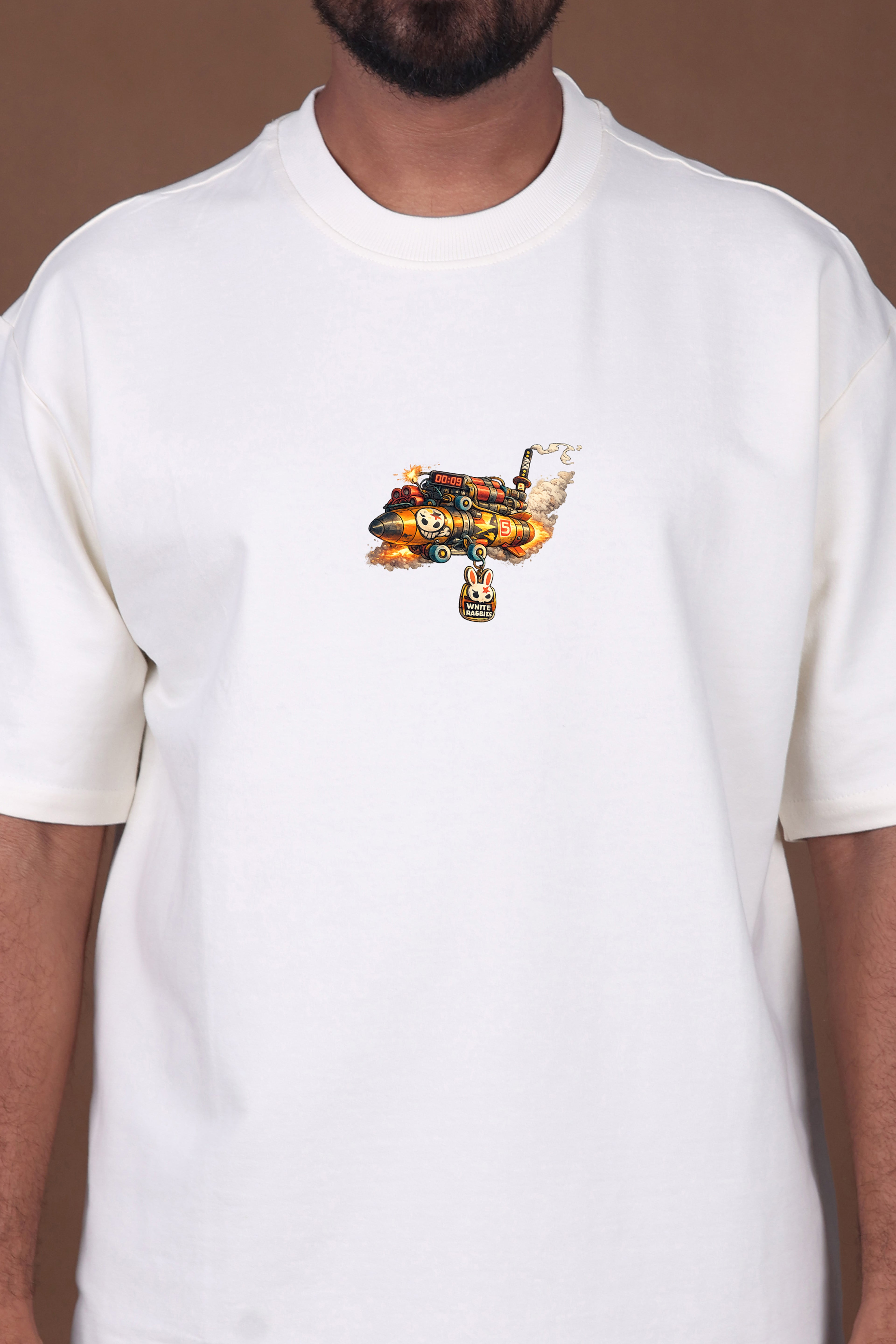 Printed Oversized T-shirt | Cute Rabbit Streetwear Print | Off-White T-Shirt