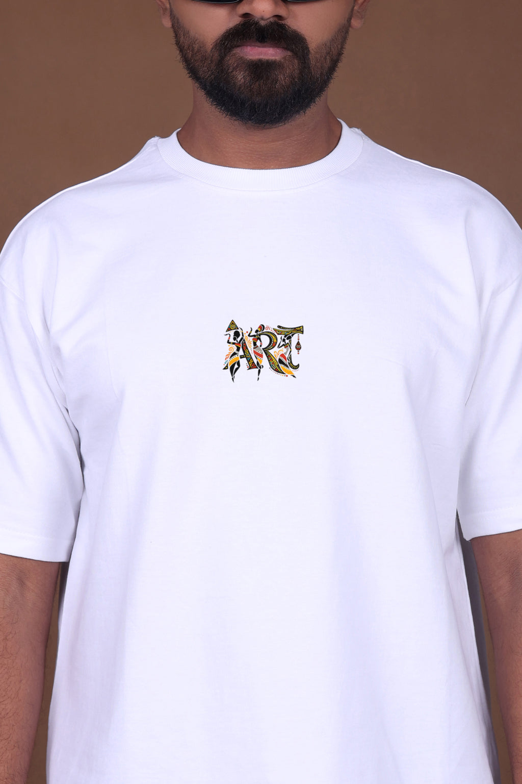 Printed Oversized T-shirt | Tribal Dance Back Print | White T-Shirt