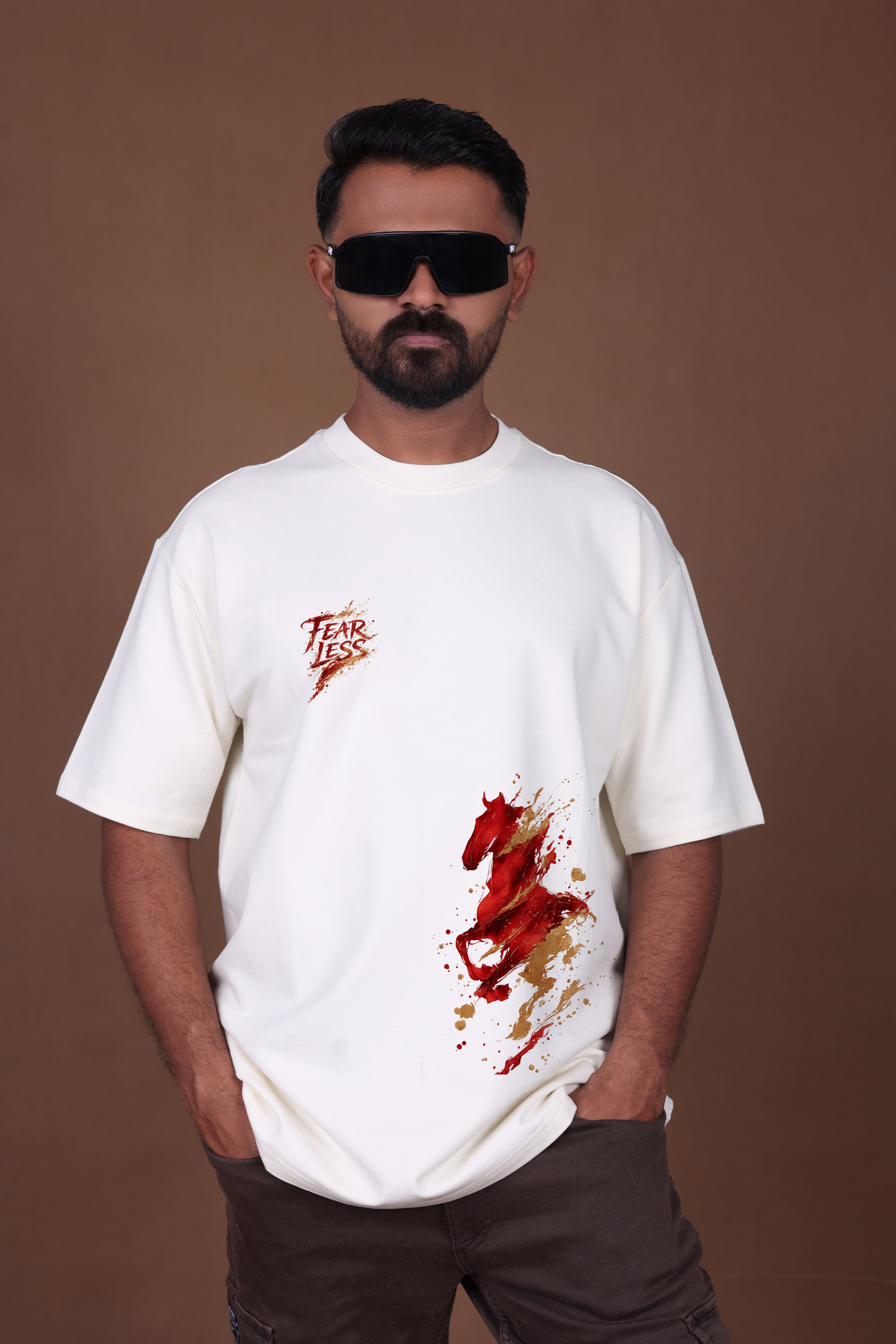 Printed Oversized T-shirt | Fierce Horse Splash Art | Off-White T-Shirt