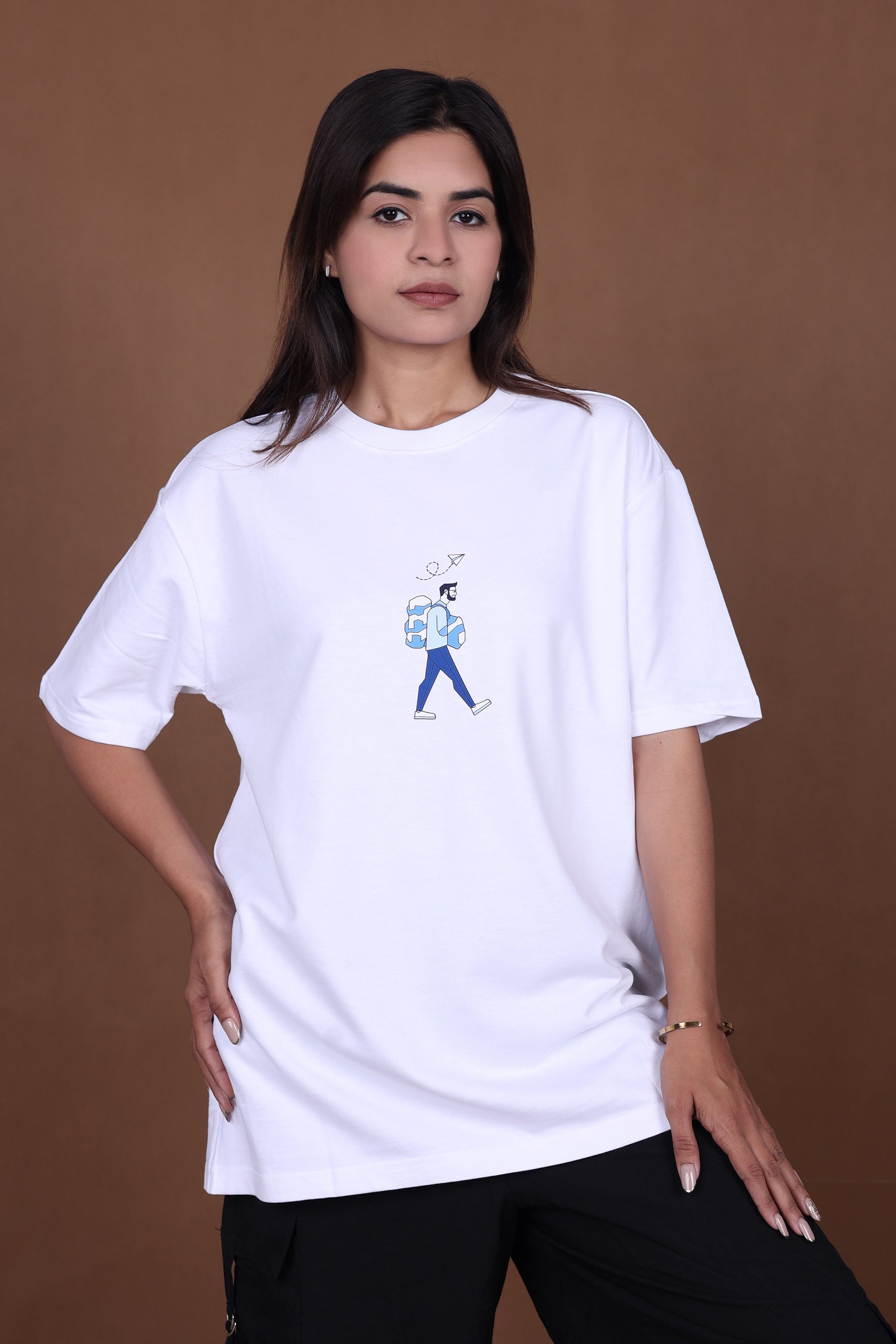 Printed Oversized T-shirt | Traveler Graphic | White T-Shirt