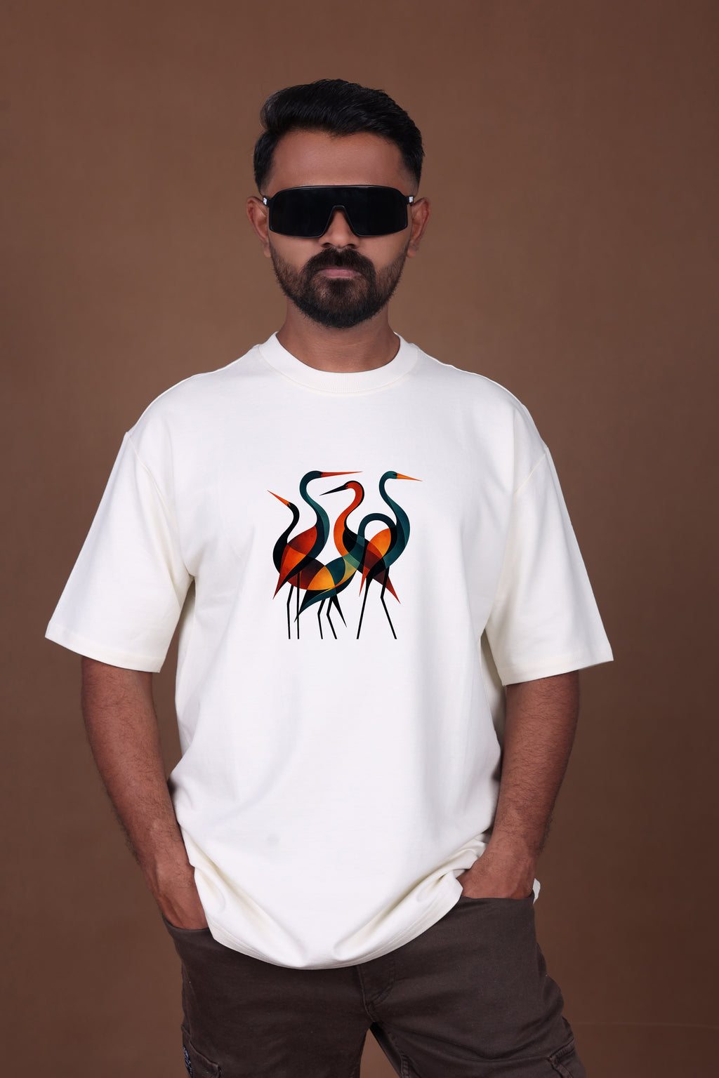 Printed Oversized T-shirt | Trendy Abstract Nature Print Streetwear | Off-White T-Shirt