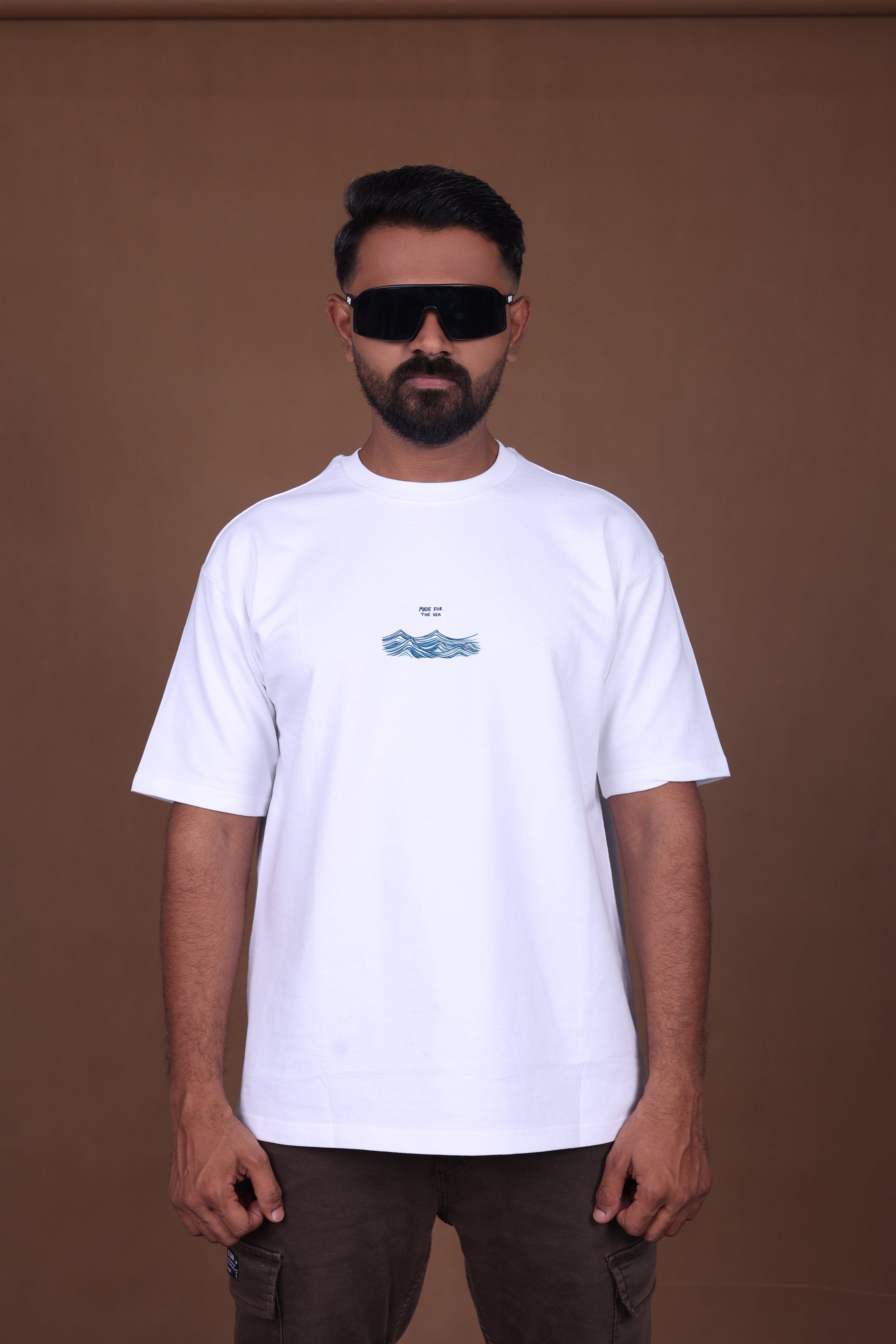 Printed Oversized T-shirt | Premium Abstract Ocean Vibes | White T-Shirt