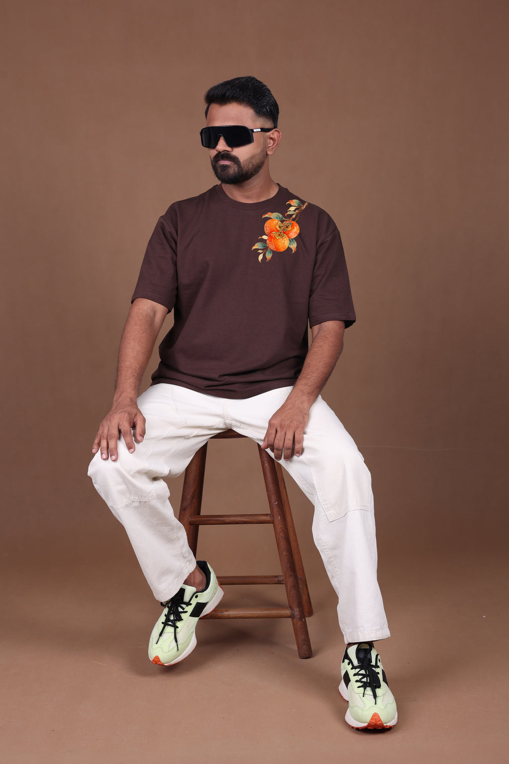 Printed Oversized T-shirt | Floral Mandala Back Print | Brown T-Shirt