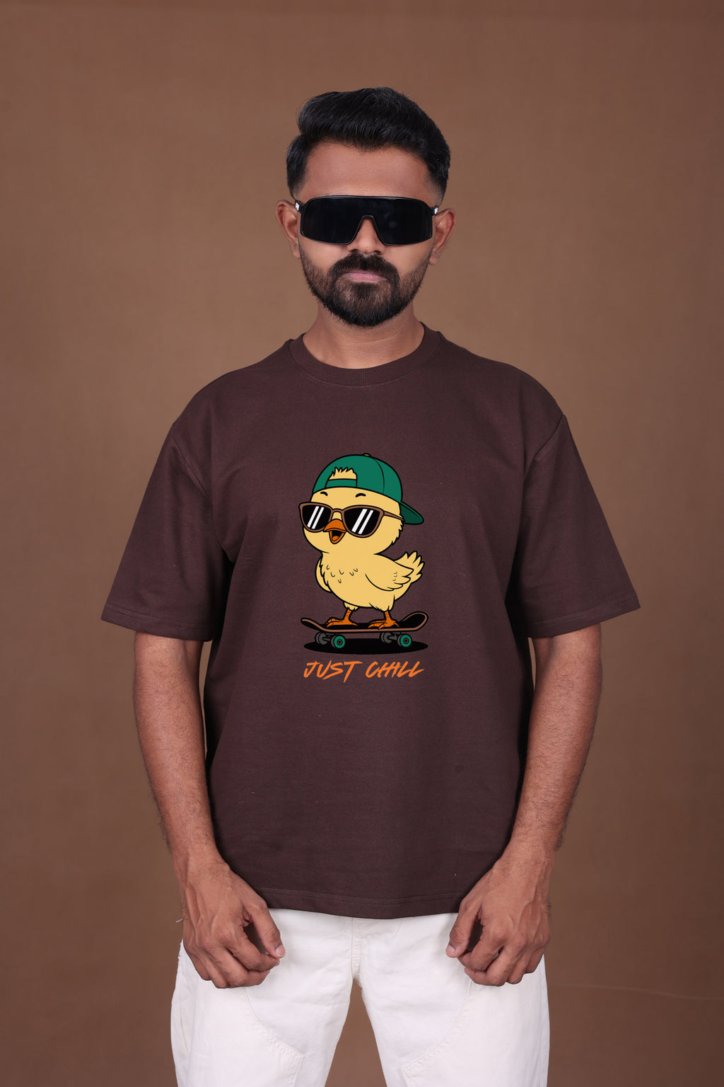 Printed Oversized T-shirt | Cute Chick Graphic Streetwear Casual | Brown T-Shirt